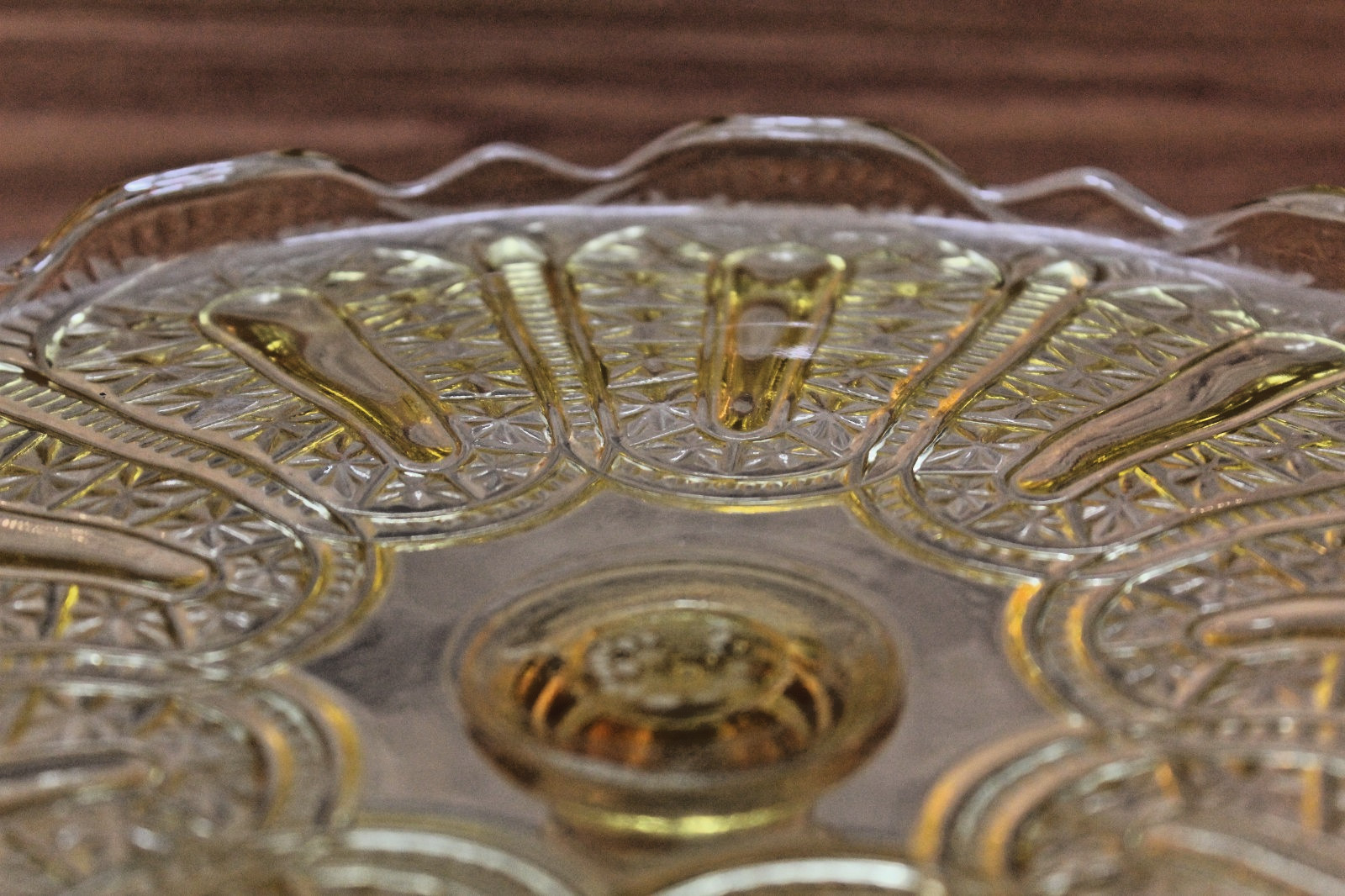 Bryce Walker Jasper EAPG Amber Glass Pedestal Cake Plate Stand, 1880’s Antique