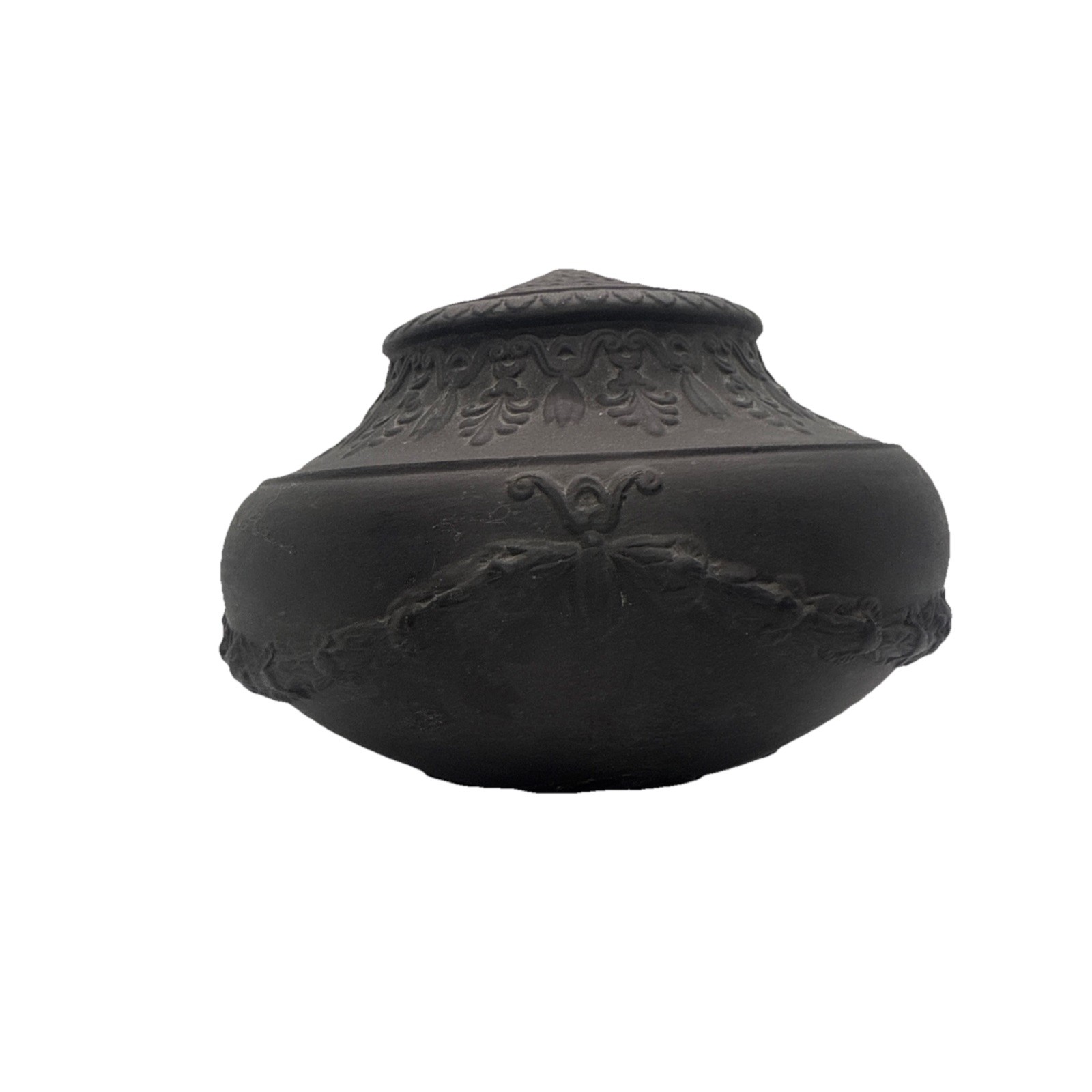 Antique English Black Basalt Porcelain Neoclassical Sugar Bowl Pot Lid (Flaws)