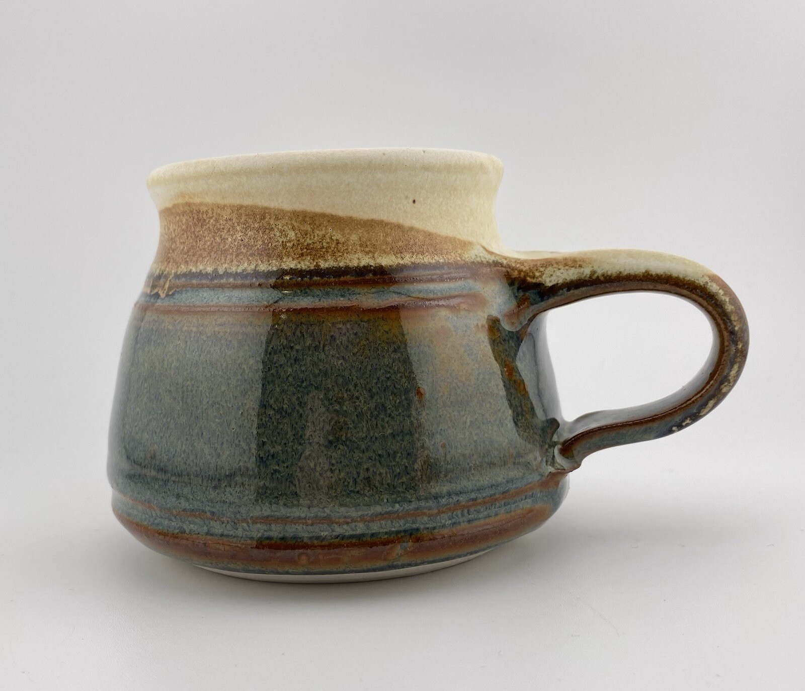 Studio Pottery Coffee Mug Cup Blue/Gray, Brown, Tan/Cream Artist Signed