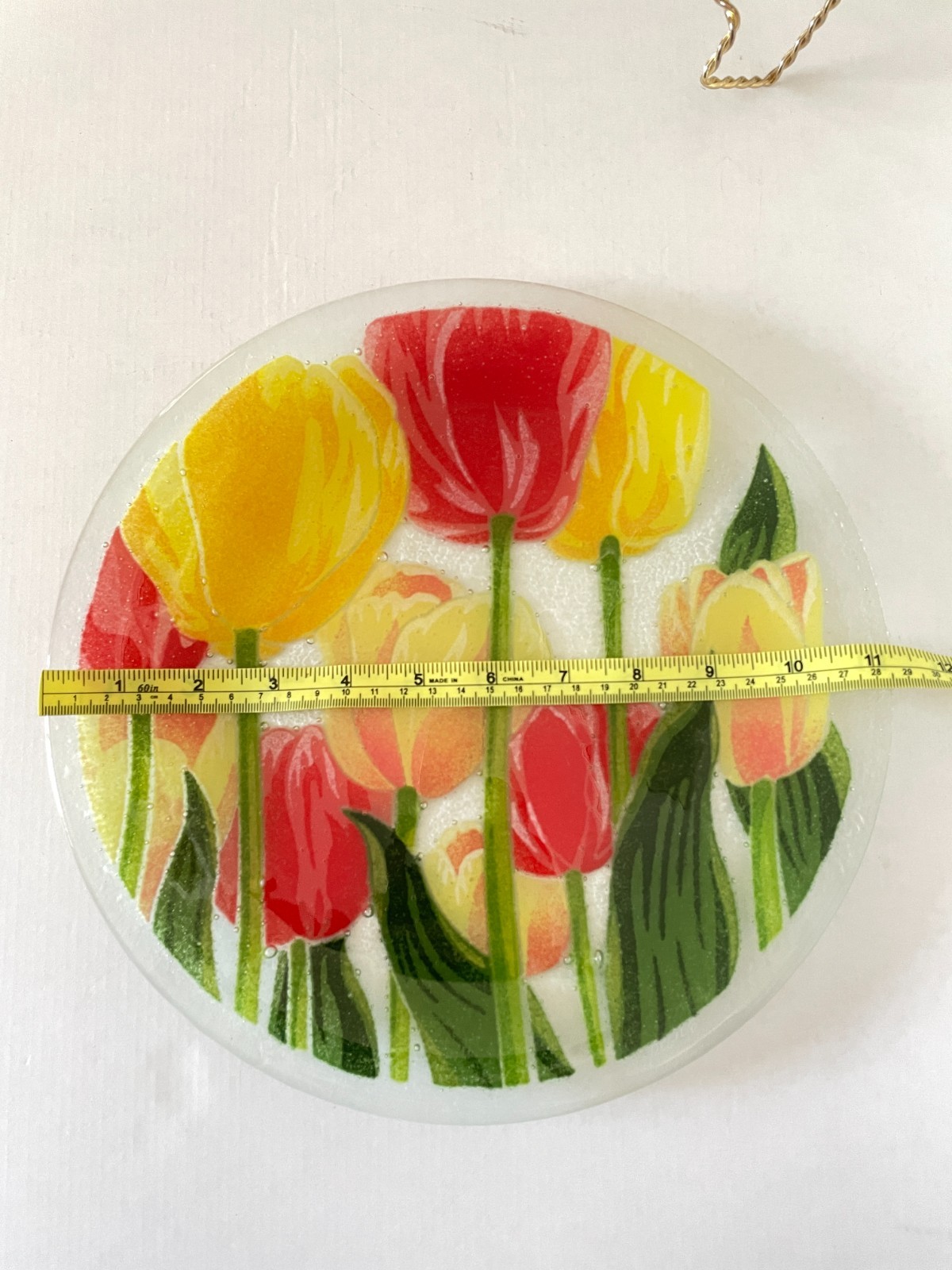Peggy Karr Tulips Fused Art Glass Plate 11″ Floral Home Decor Cottagecore 2008