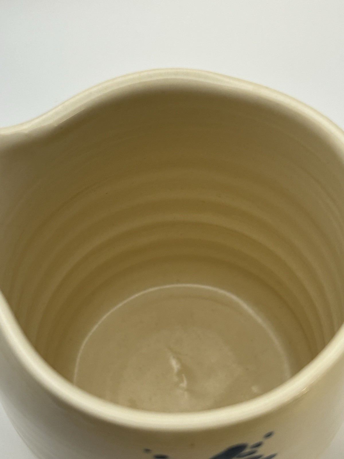East Texas Pottery Small 4 1/2” Pitcher w Handpainted Blue Heart, Marshall, TX