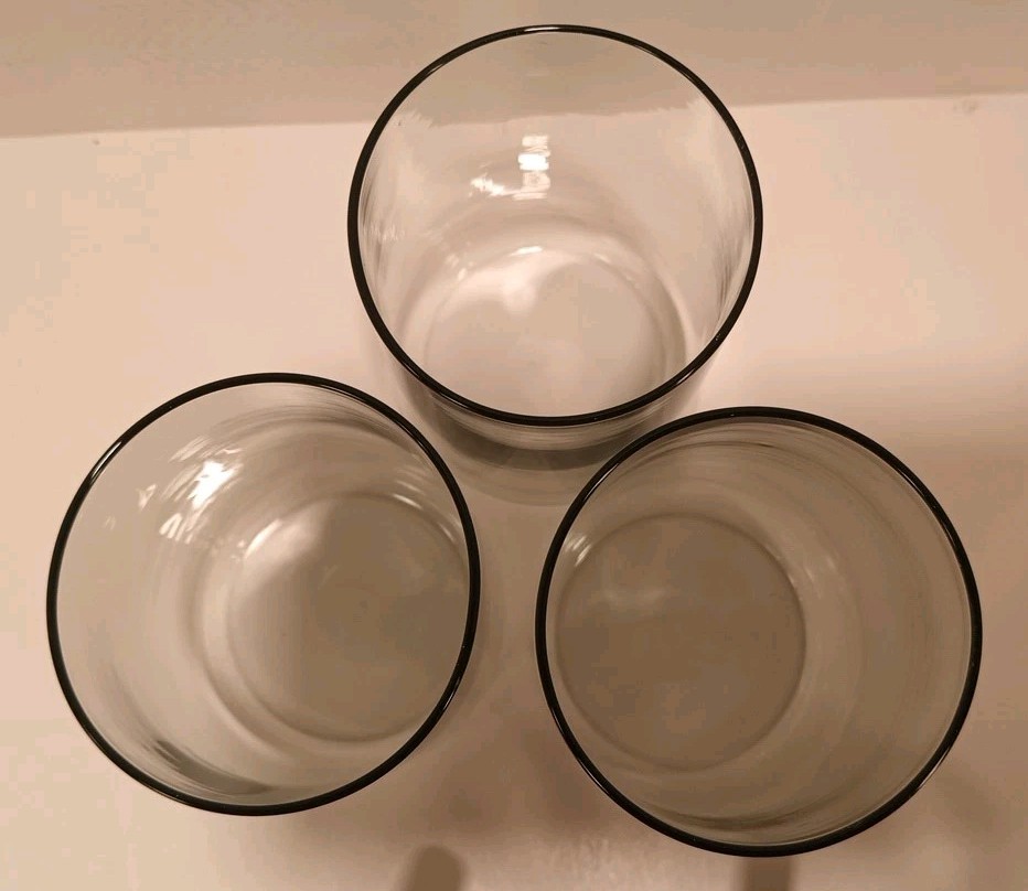 Set Of 3 Vintage Glas-Snap By Corning 8oz Tumblers With Black Plastic Holders