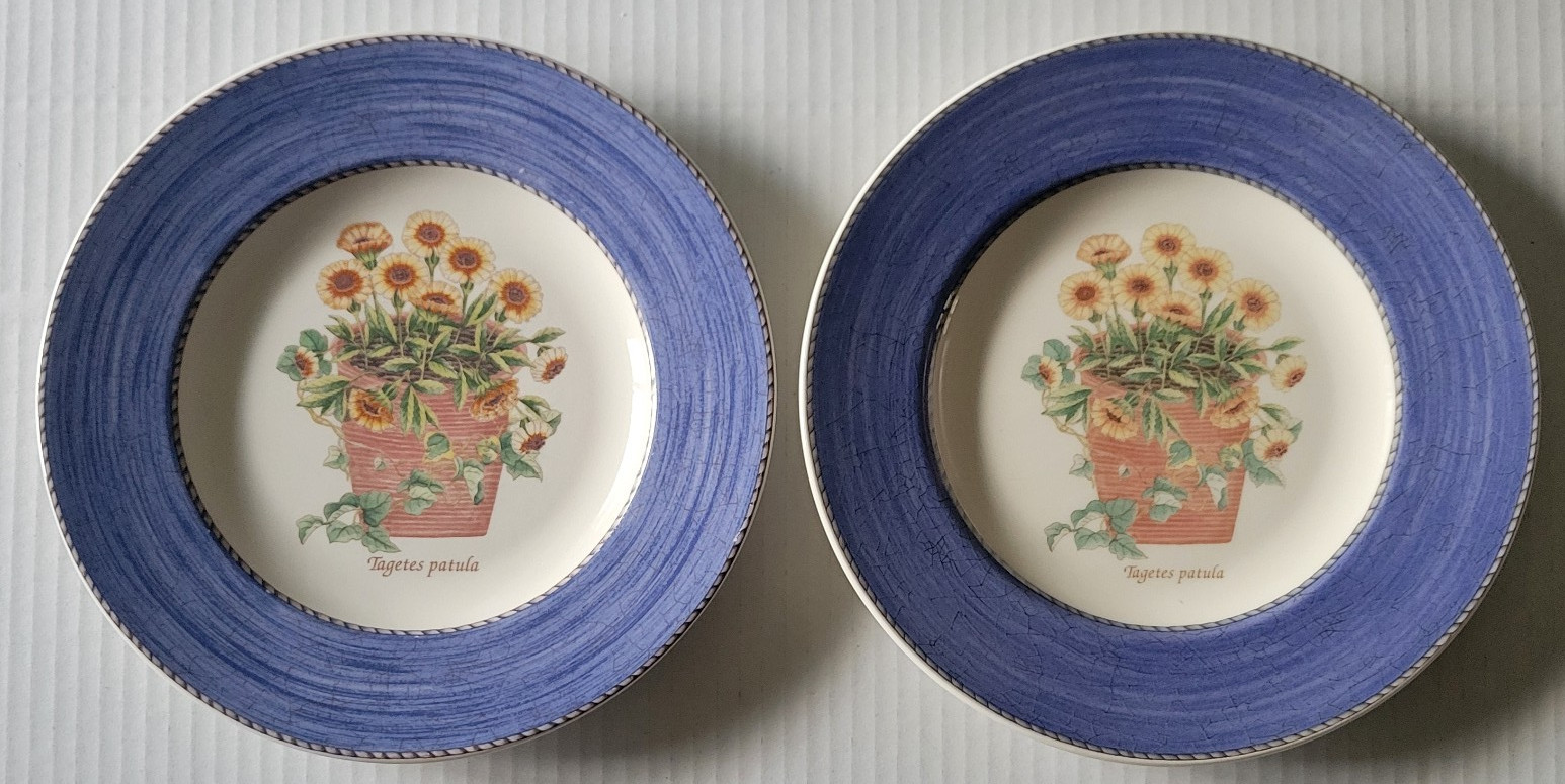 Lot of 6 Wedgwood Sarah’s Garden Salad Plates Blue-Yellow/Lt Tan-Green **READ**
