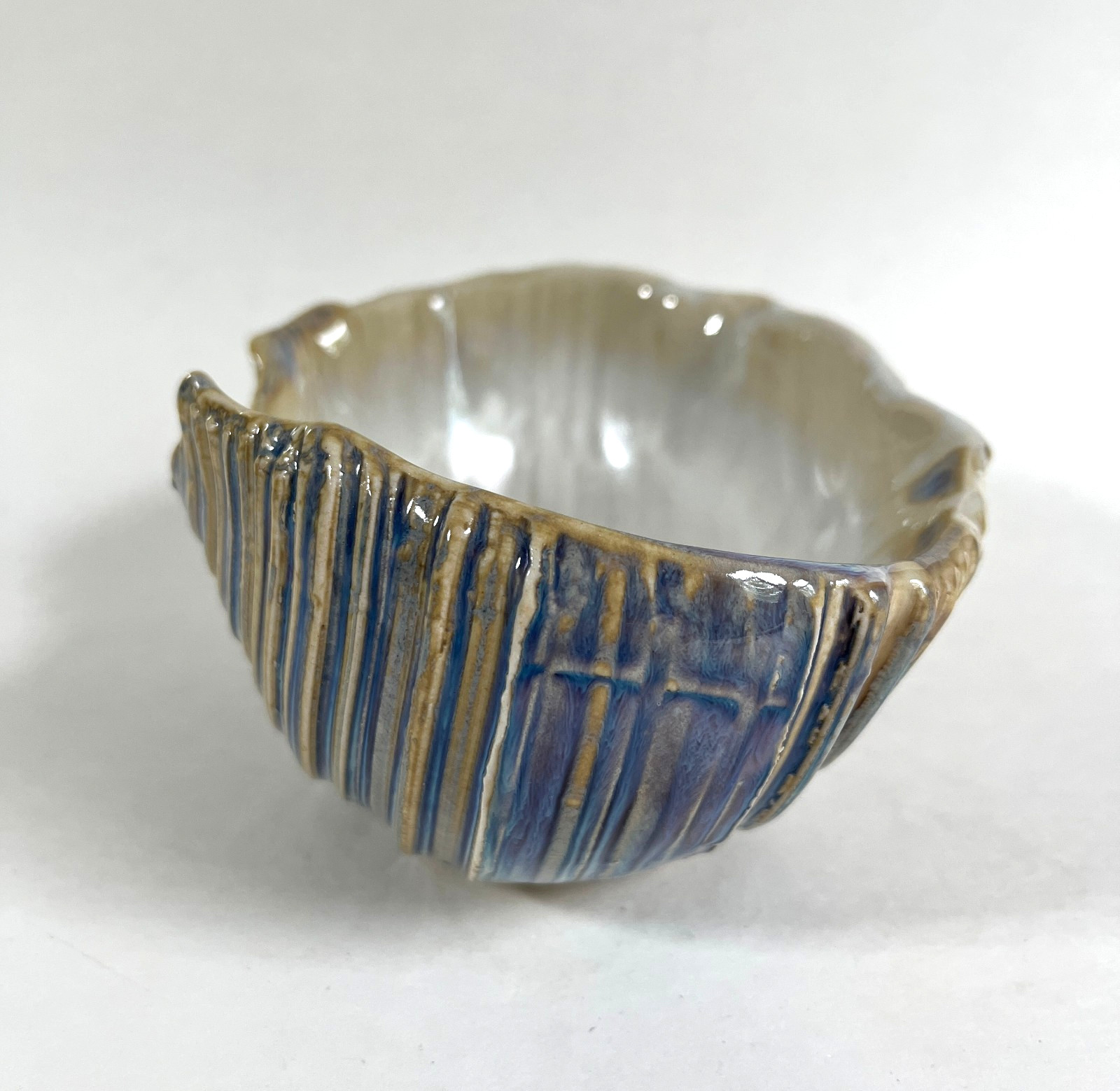 Vintage 2008 Studio Art Pottery Shell Bowl Multicolor