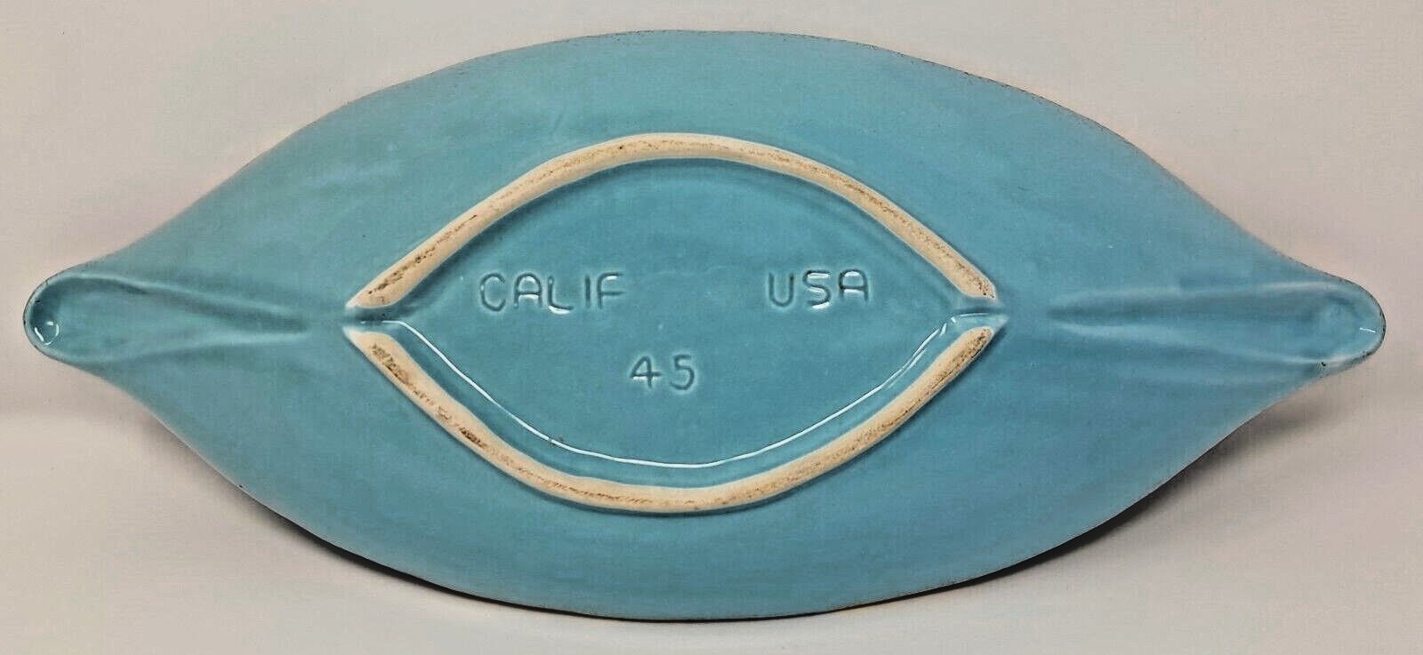 California Pottery Turquoise & Gold 15.5″ Console Bowl Mid-Century Modern USA 45