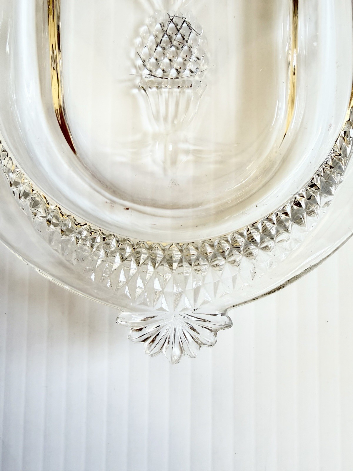 Vtg Heisey Plantation Pineapple Clear Glass Celery/ Butter Dish Oval 9.5x 4.25″