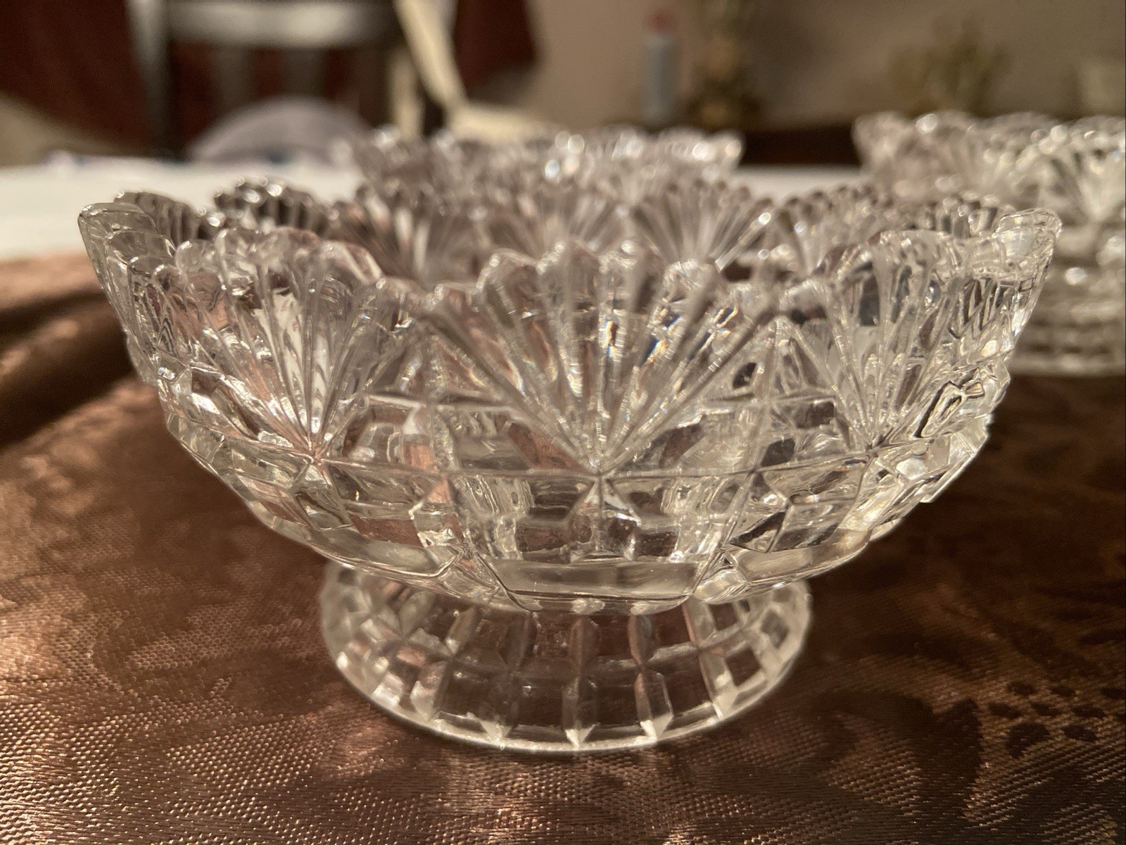 Vintage 4 American Brilliant Round Bowl APB Cut Crystal Glass Dessert