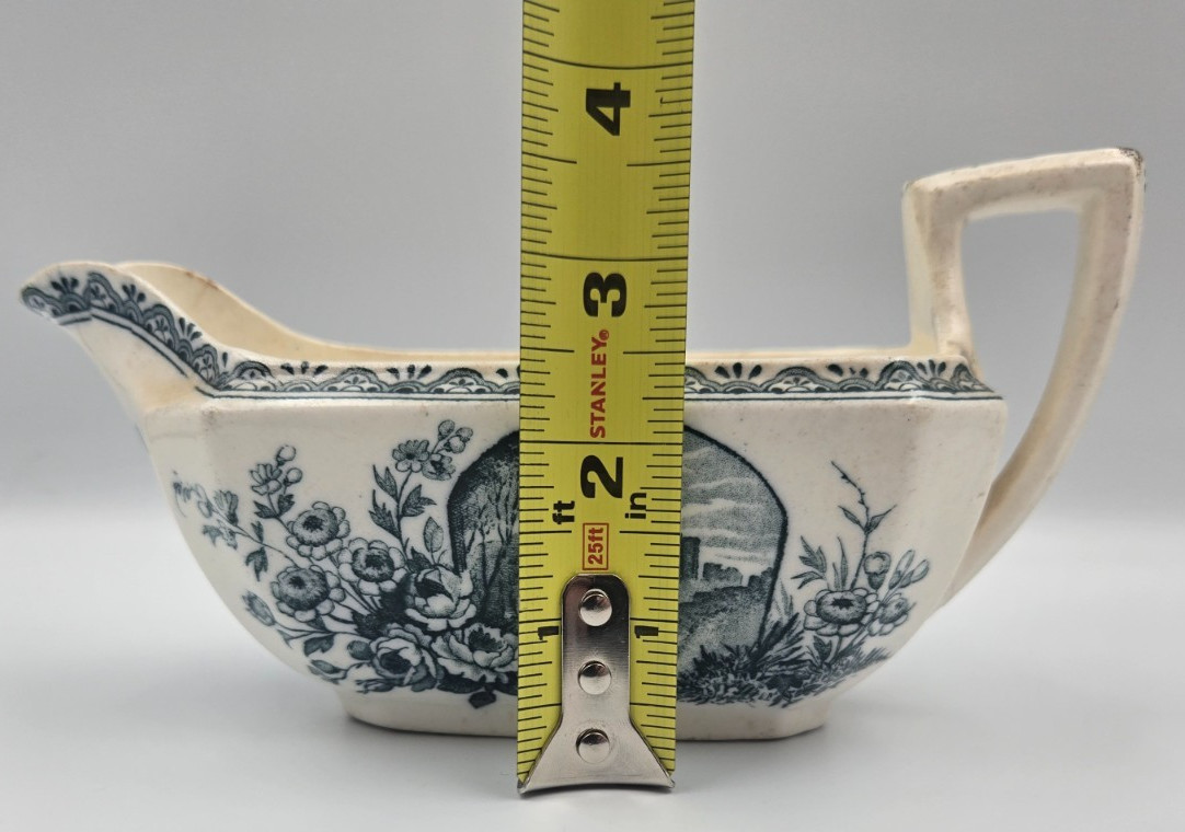 Antique Wedgwood Edinburg Teal Transferware Gravy Boat Victorian Castle England