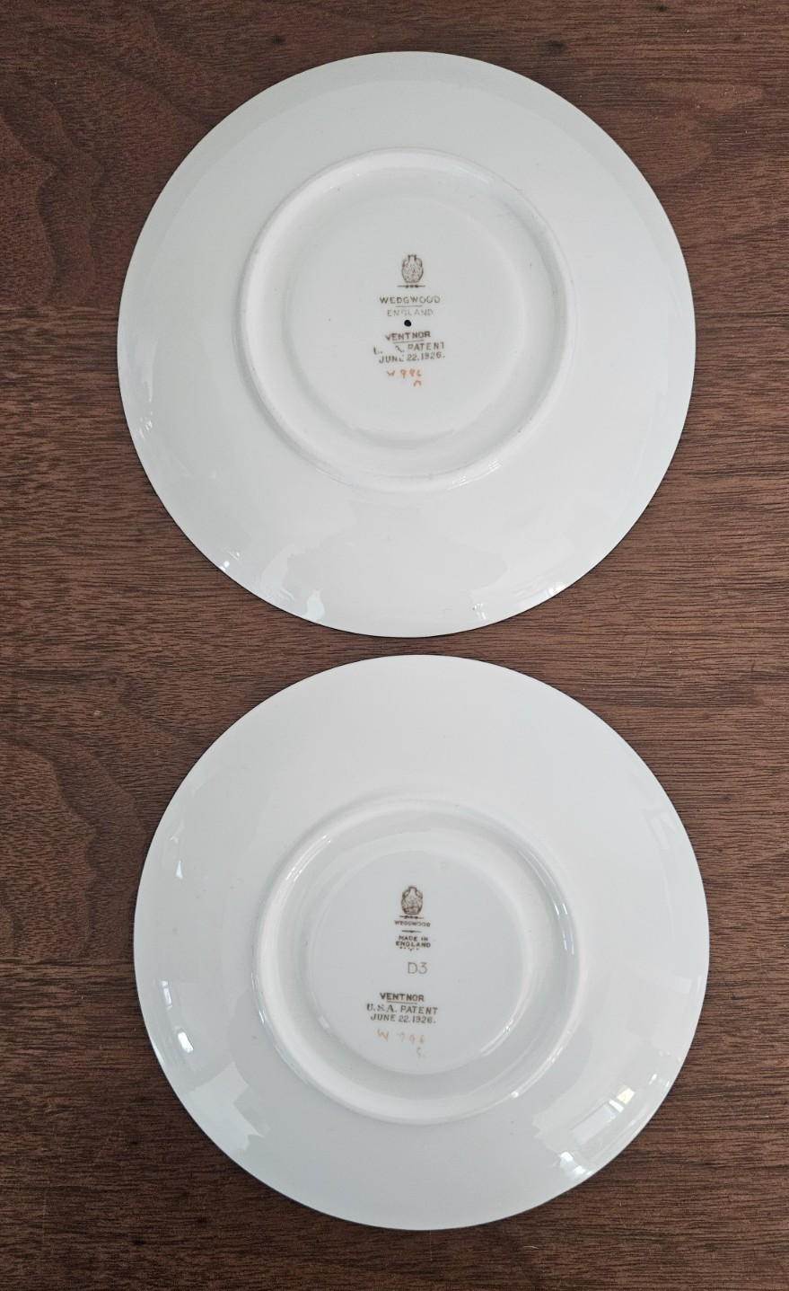 TWO Wedgwood Ventnor Saucers W996 Ivory Background, Fruit Swags 9″