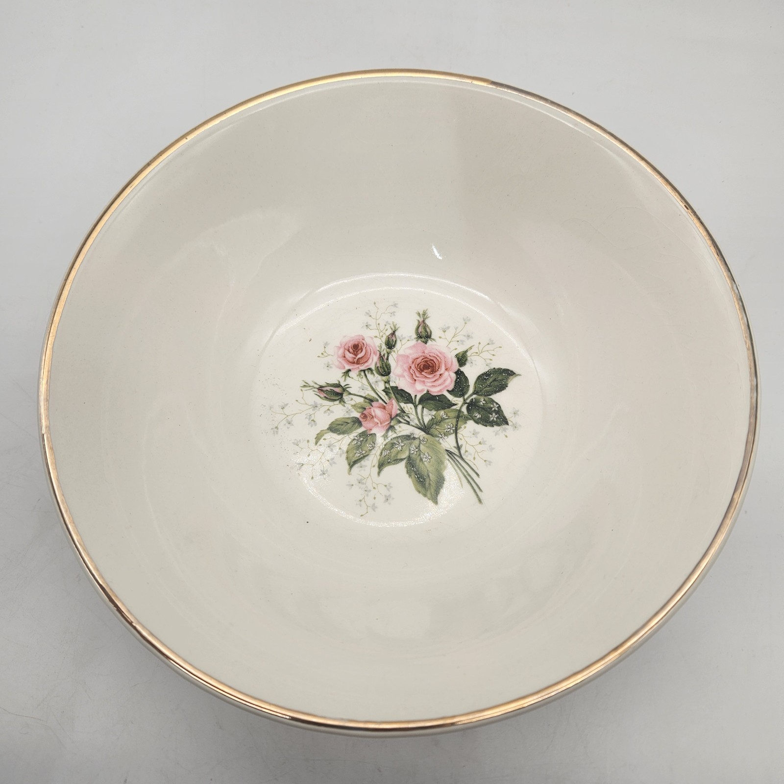 Vintage Mid Century Fairbanks Alpine Rose Serving Bowl Pink Floral 8 1/8 Inches