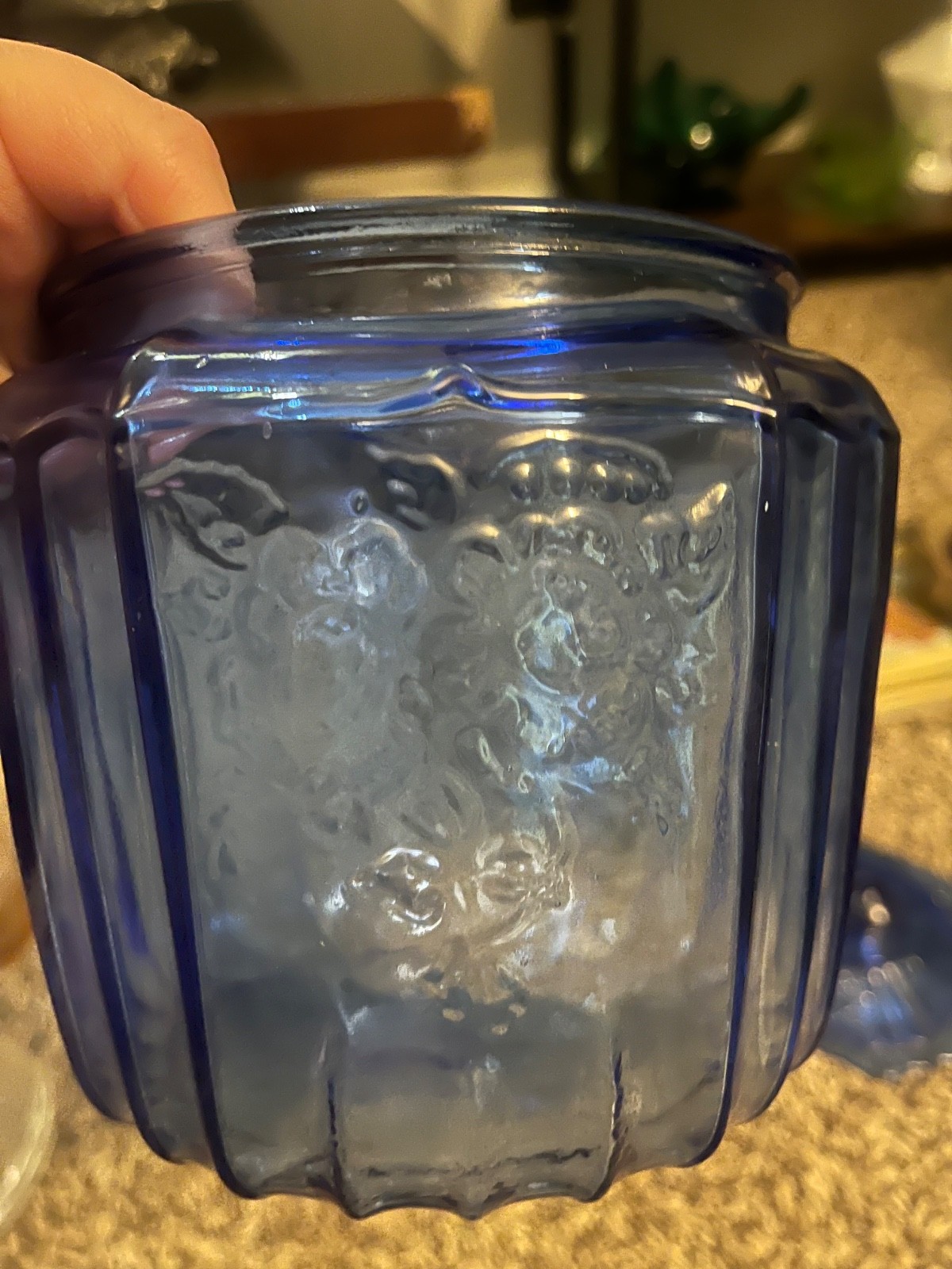 Vintage Anchor Hocking Mayfair Open Rose Cobalt Blue Cookie Jar Depression Glass