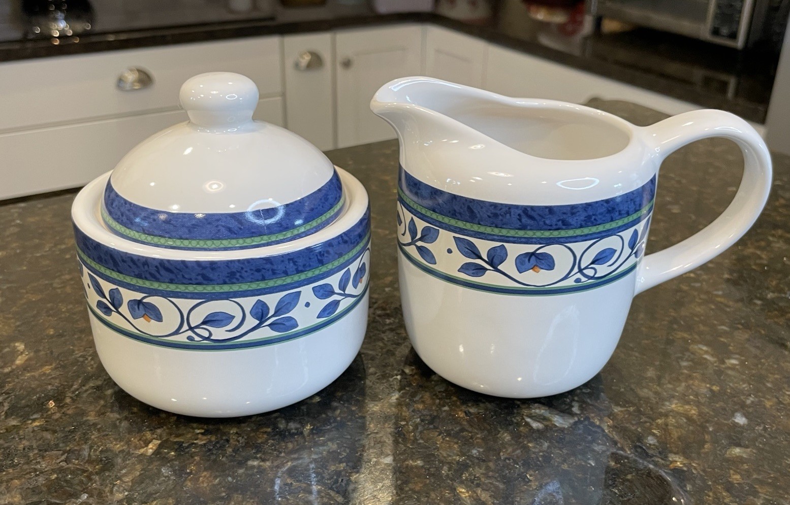 Pfaltzgraff Orleans Pattern Creamer and Sugar Bowl with Lid