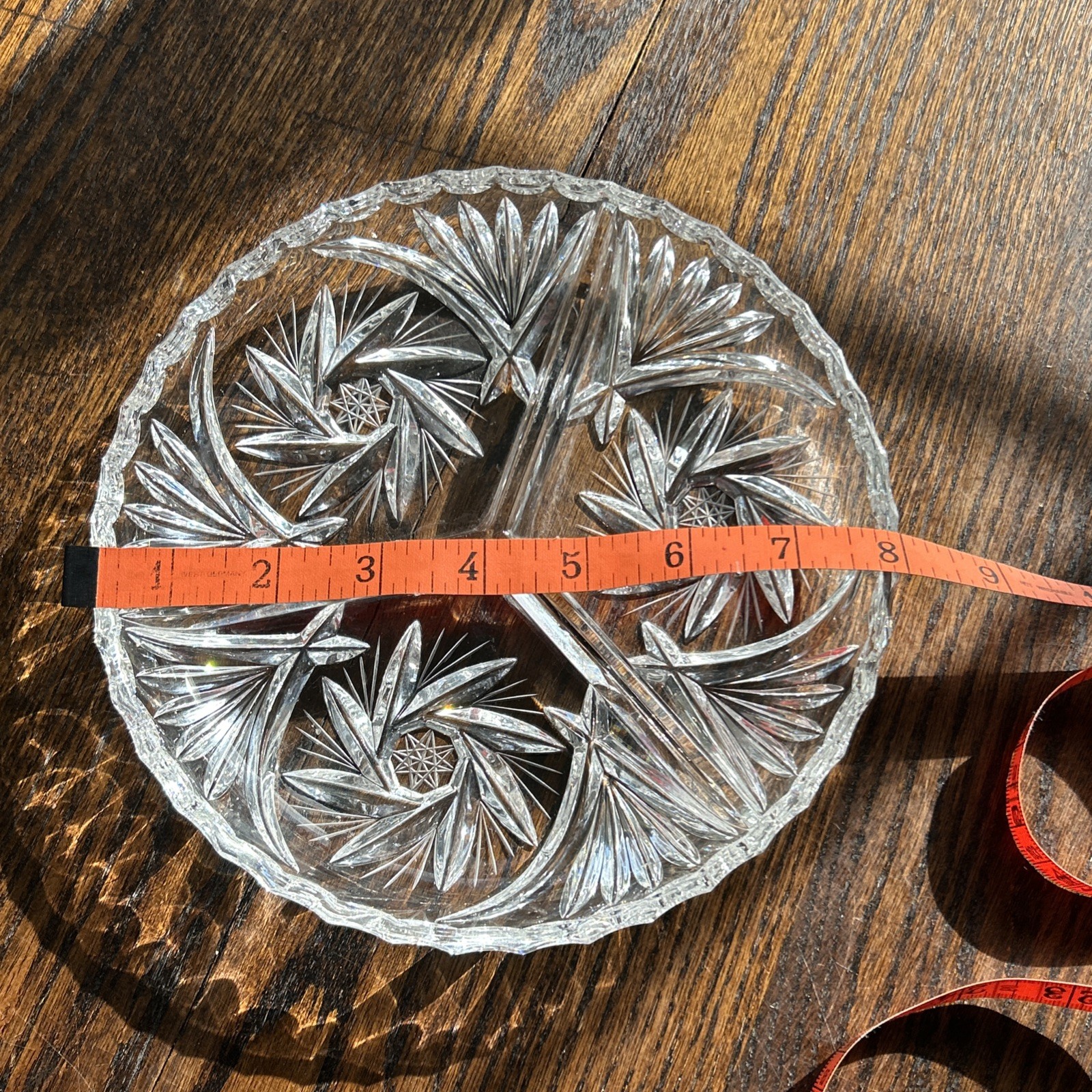 Vintage Pinwheel Lead Crystal 3 Compartment 8″ Round Relish Tray X2