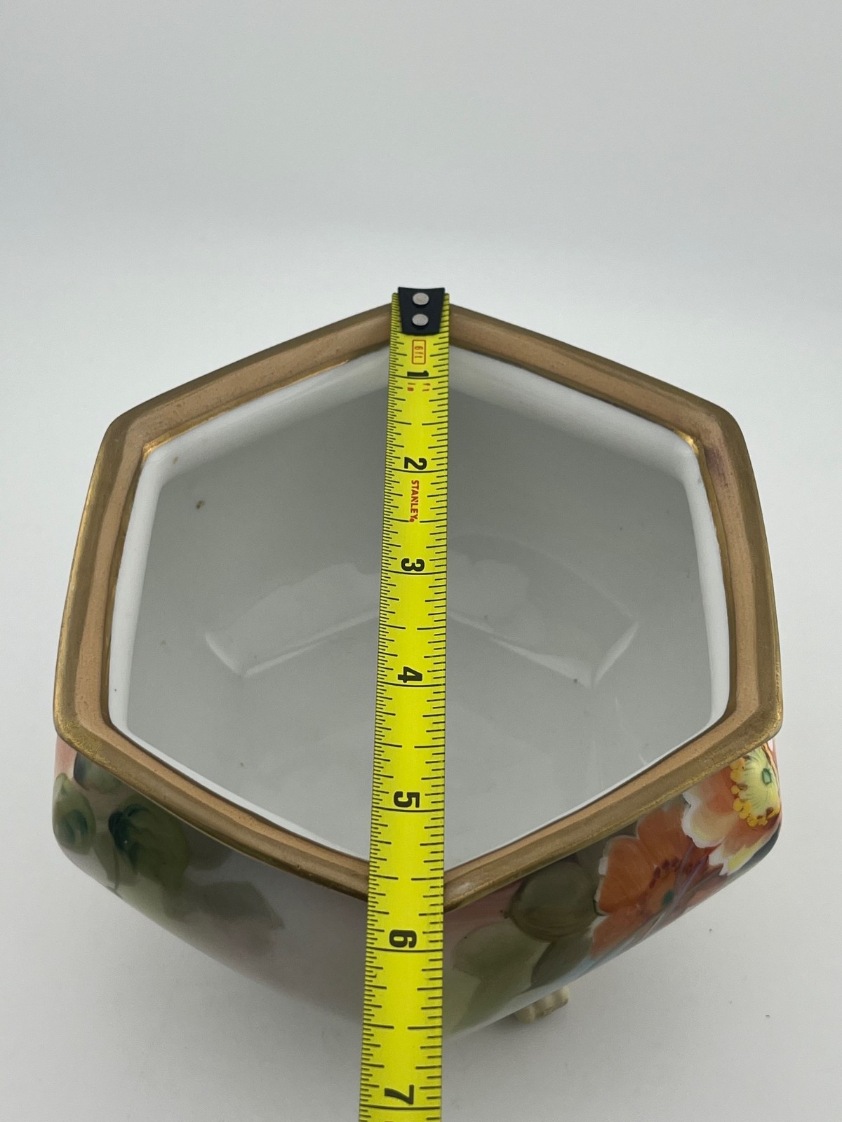 Antique Nippon Hand Painted Footed Bowl Floral Gold Trim Hexagon Pre-1921