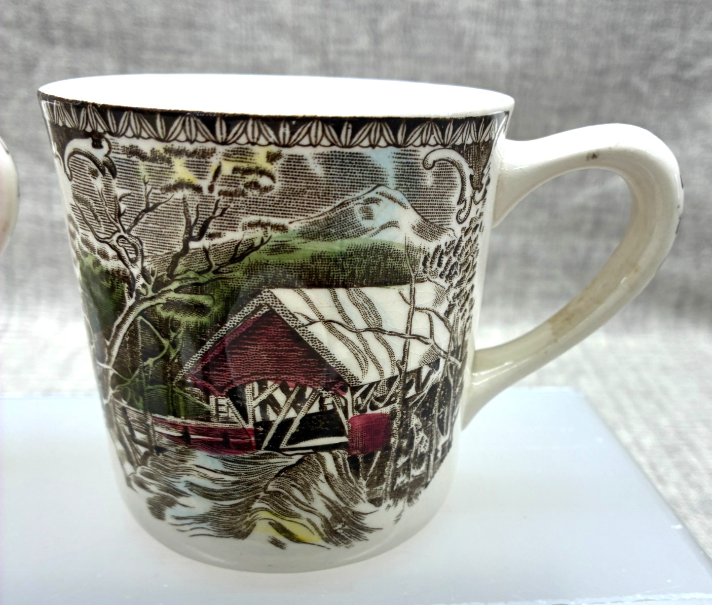 Johnson Bros The Friendly Village Covered Bridge Coffee MUGS England Set of Four