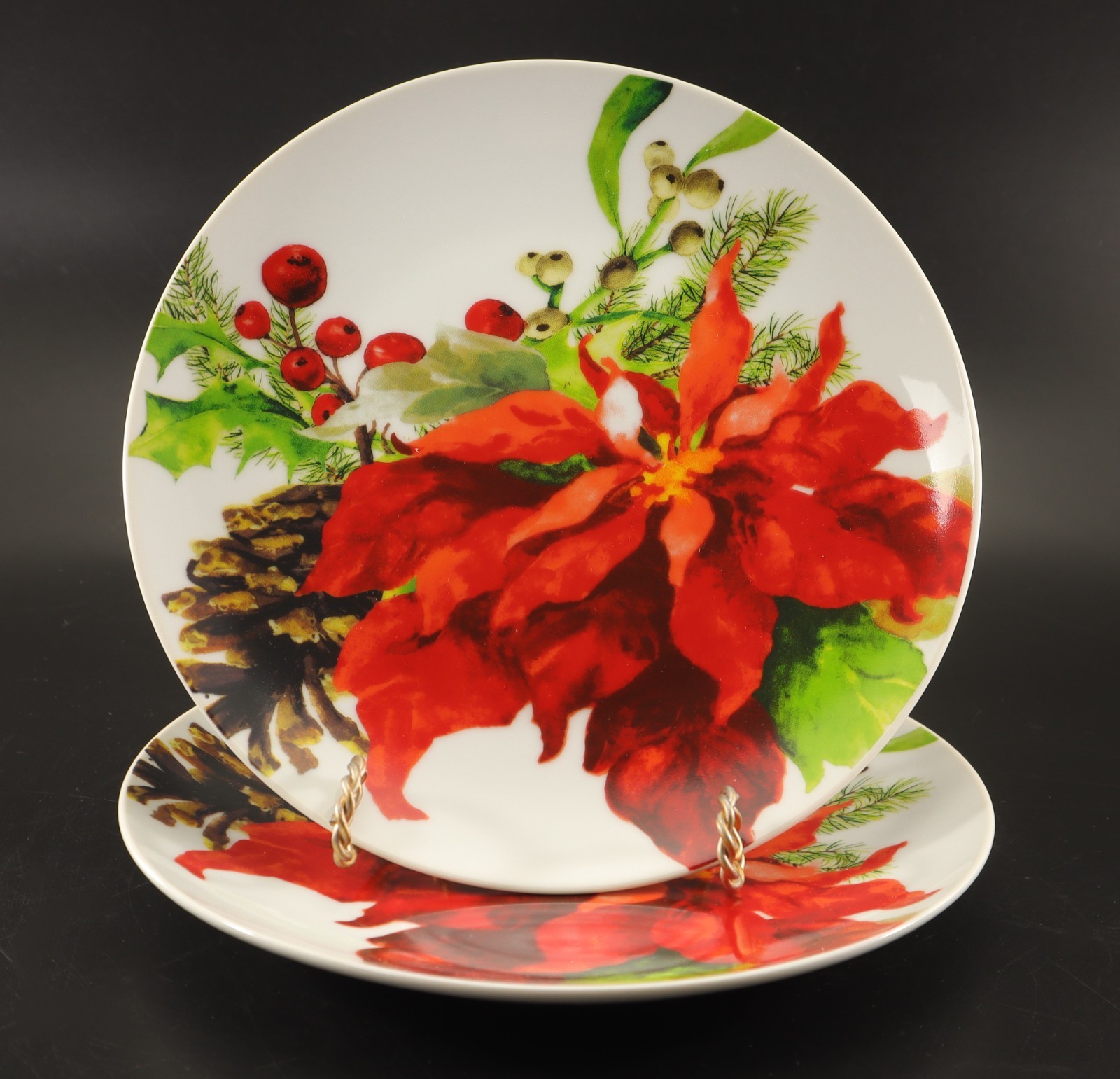 Fitz & Floyd Holiday Home Collection SALAD PLATE 7.5″ Set of 2 Poinsettia
