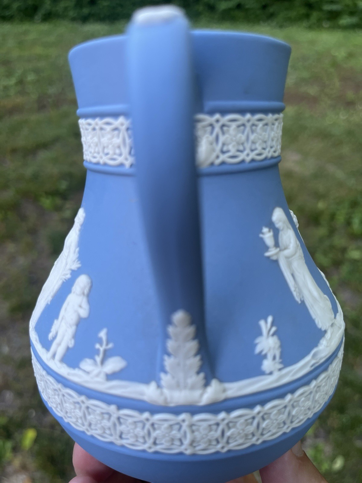 1950s WEDGWOOD BLUE JASPERWARE PITCHER JUG England Neoclassical Roman Greek