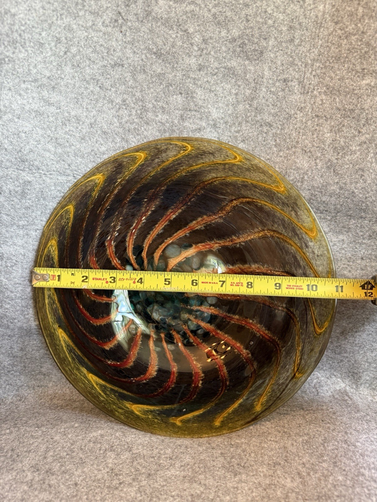 Contemporary Piece Of Art Glass Featuring A Swirling Design Brown, Blue & Red
