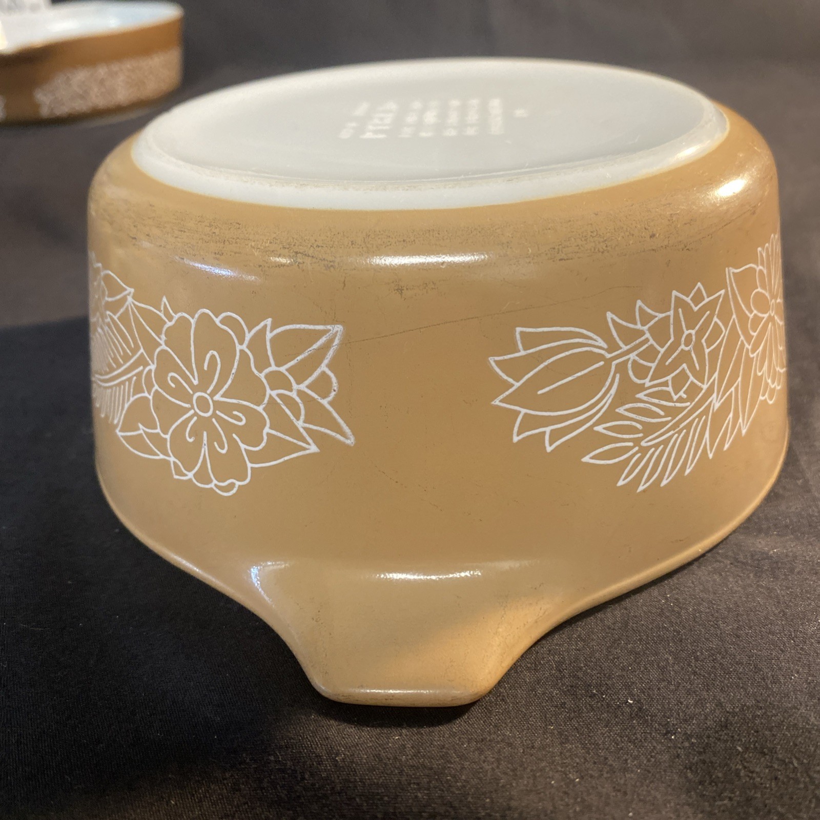 2 Vtg Pyrex Woodland 6” Casserole Dishes W/ Lid-Brown & Tan 2.5”/2”(472-B/471-B)