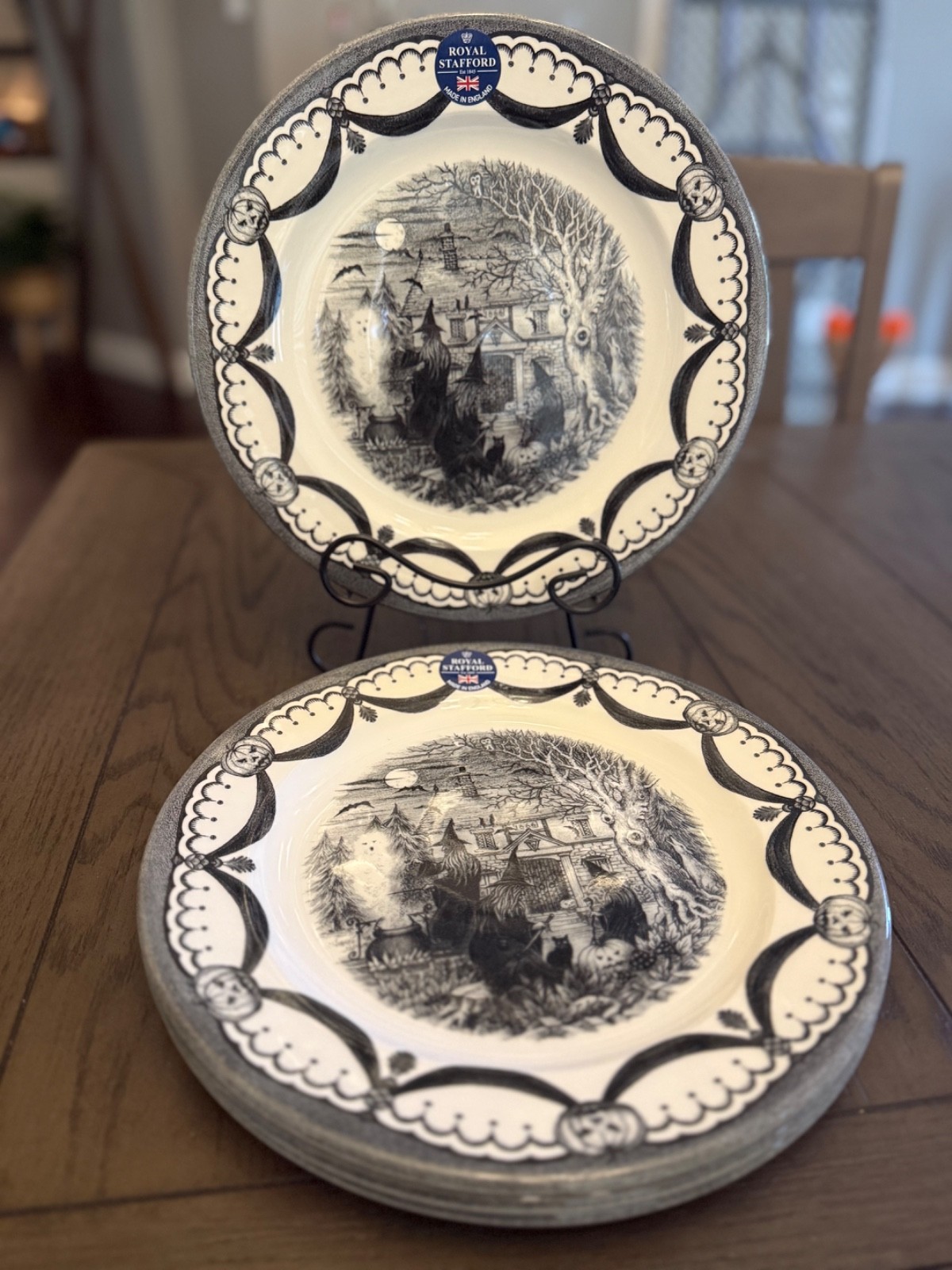 Royal Stafford Witches Coven Set Of 4 Dinner Plates 11 Inch Ghost Brand New