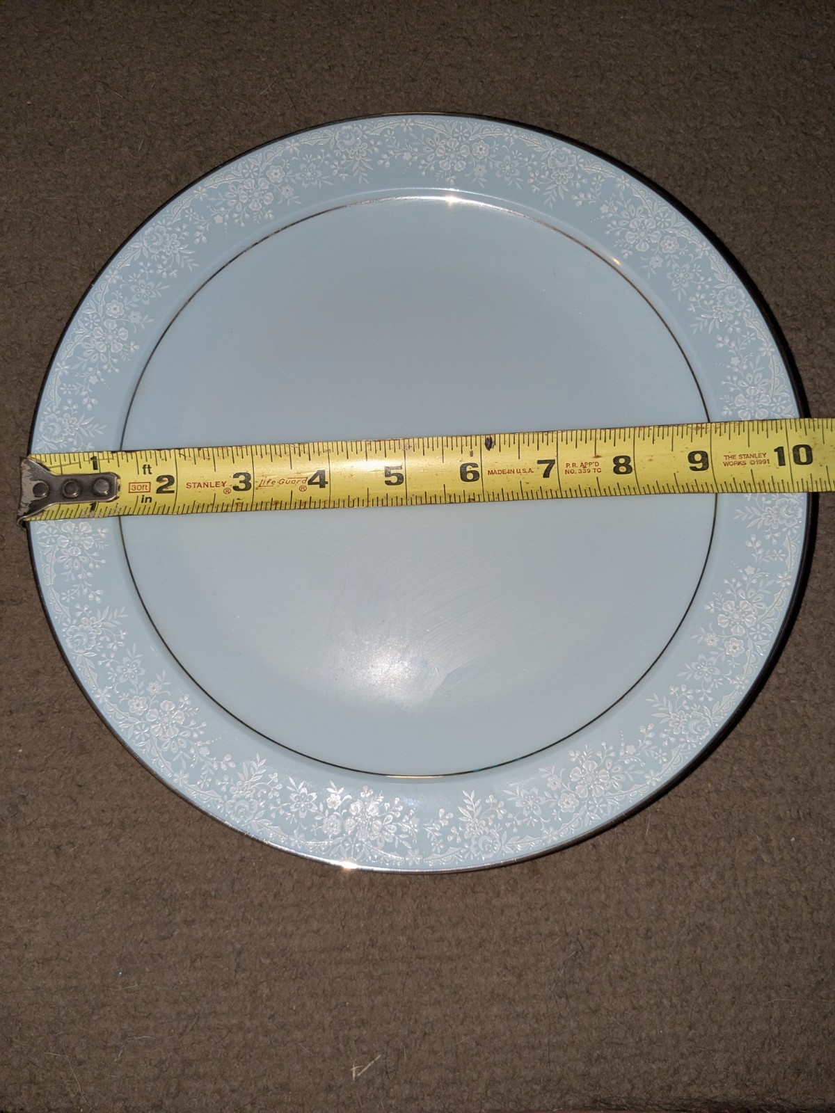 Noritake Fidelity Dinner Plate Blue White Flowers Platinum Trim 10 1/2 Inch 8003