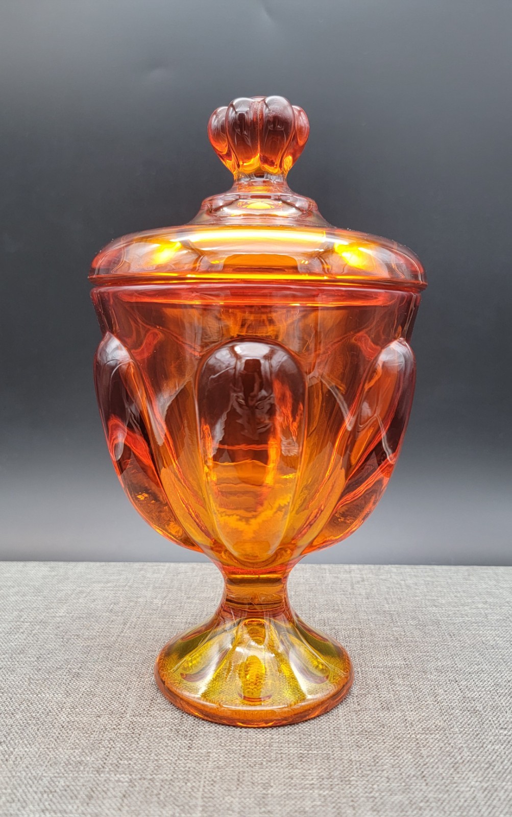 Viking Art Glass Persimmon Orange Mint Jar Candy Dish, 8″ Tall