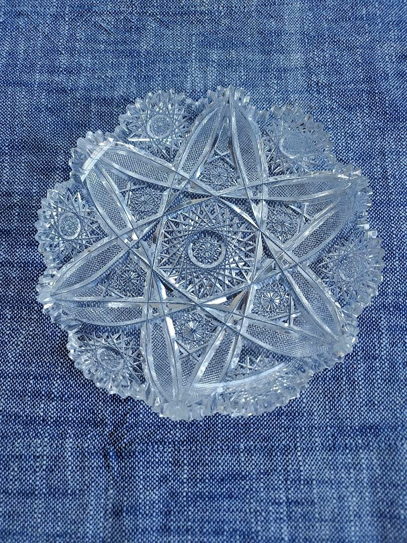 American Brilliant Cane in Cane Hobstar Cut Glass Bowl VTG Saw Tooth ABP 6 3/4″