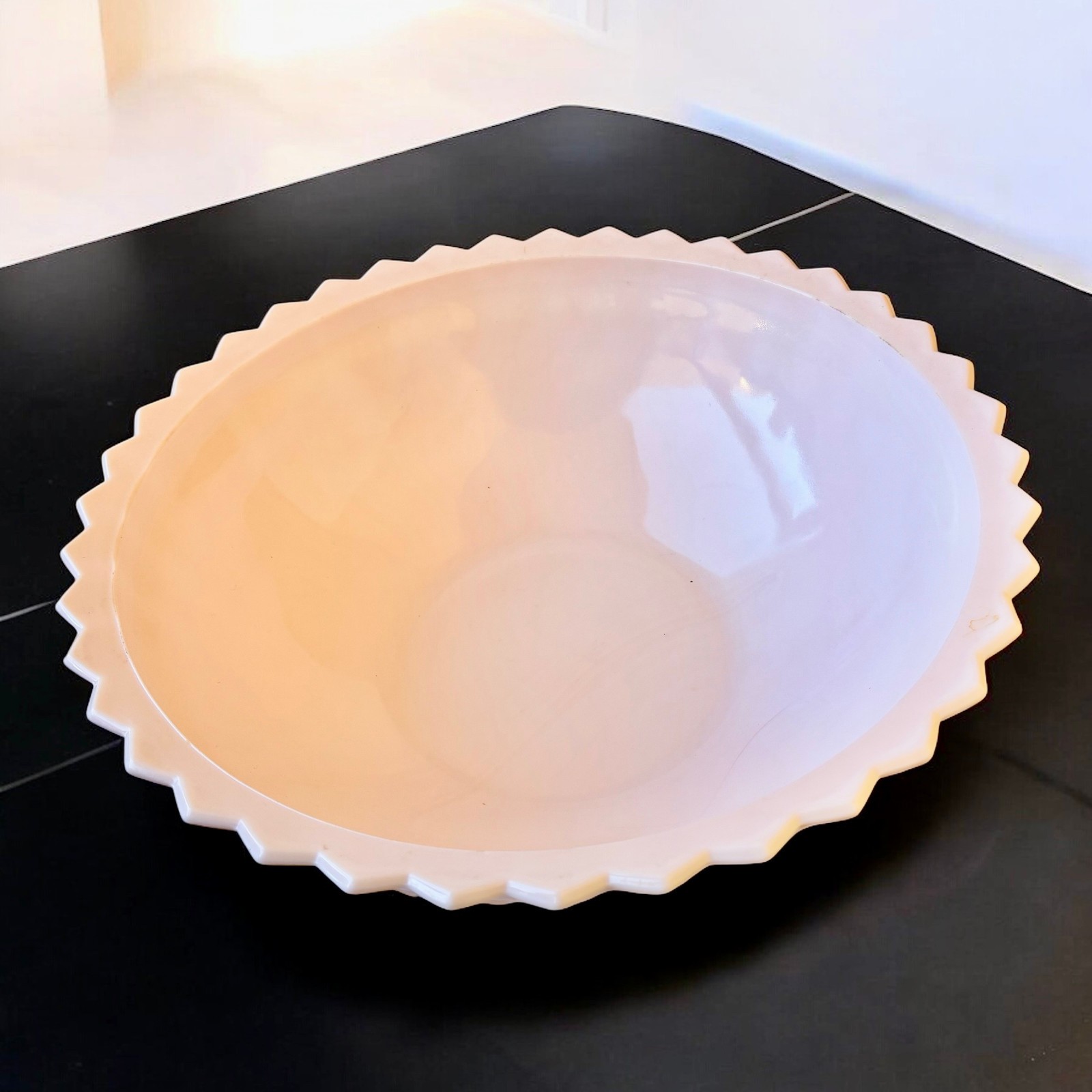 Vintage 50’s Pink Milk Glass Bowl Footed Jeannette Buttons & Bows Pattern Large