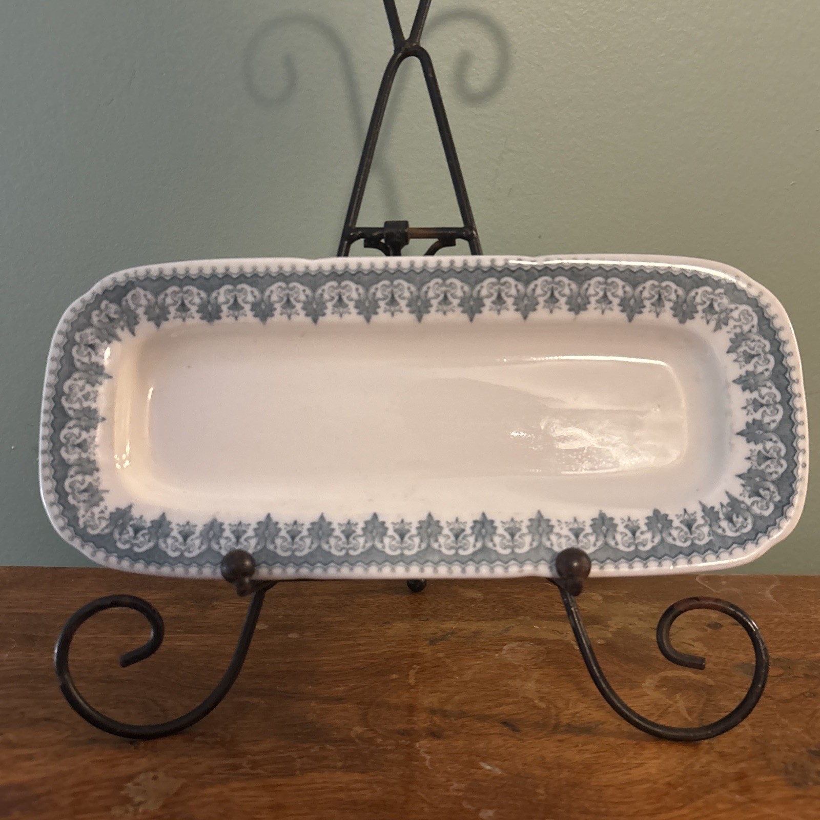 Antique KT&K Knowles-Taylor Rectangle White Green/Blue Transferware Dish
