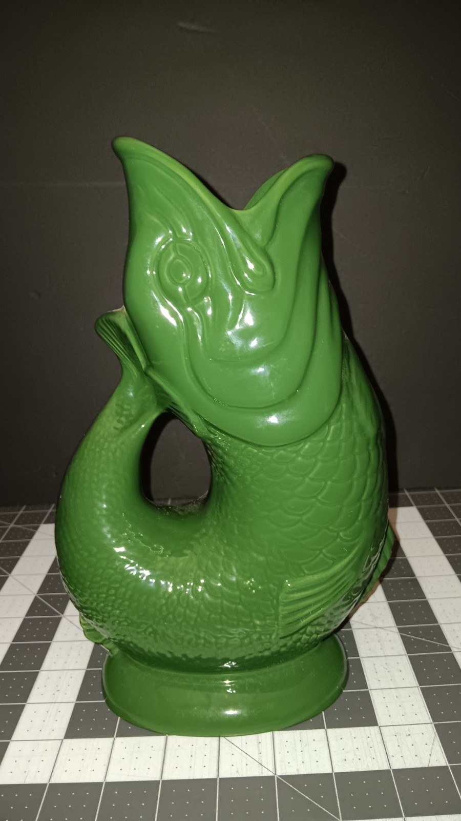 Wade Dartmouth Original Gluggle Jug XL Dark Green 10.5″ Fish Vase Devon England