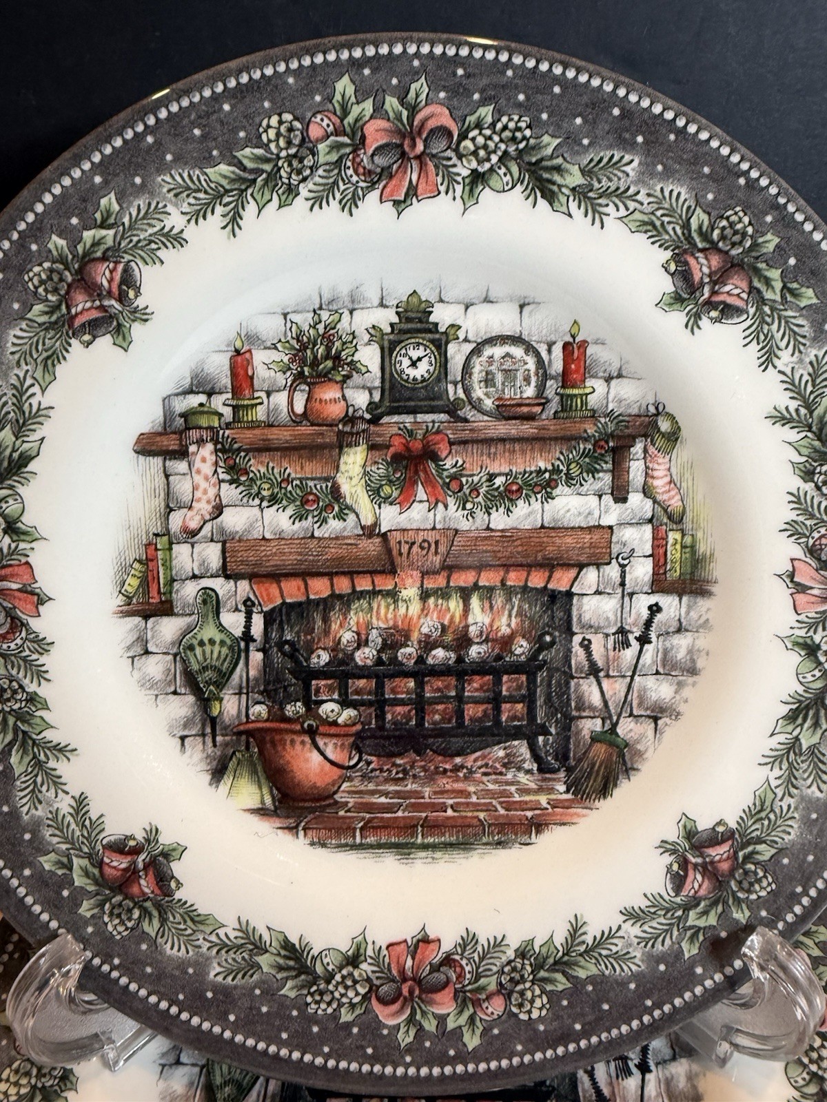 Royal Stafford Christmas 1791 Fireplace Salad Plates 8.25” England Set of 6