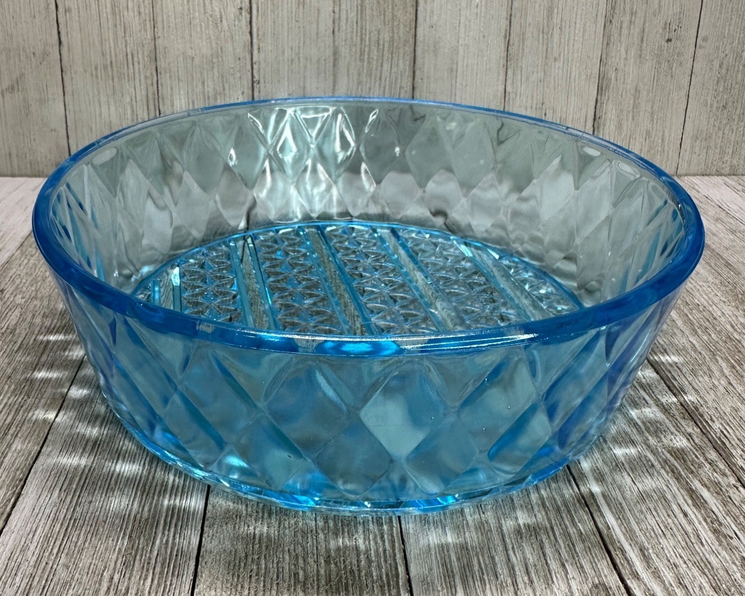 Vtg EAPG Bryce Brothers Style Bowl Diamond Quilted Pattern Sky Blue Glass 8″ DIA