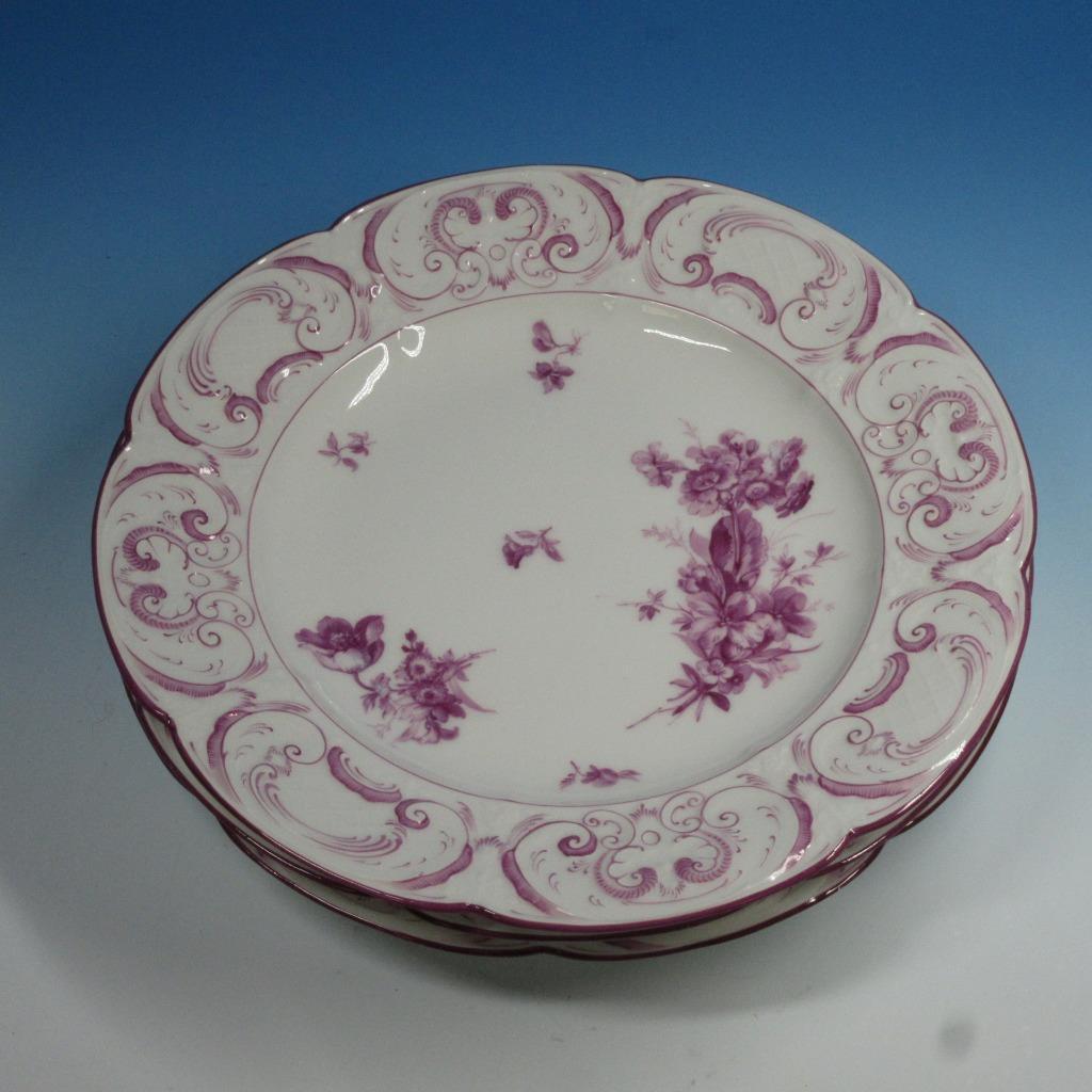 KPM Berlin Porcelain – Purple Flower Decorated – 3 Dinner Plates – 10 1/8 inches
