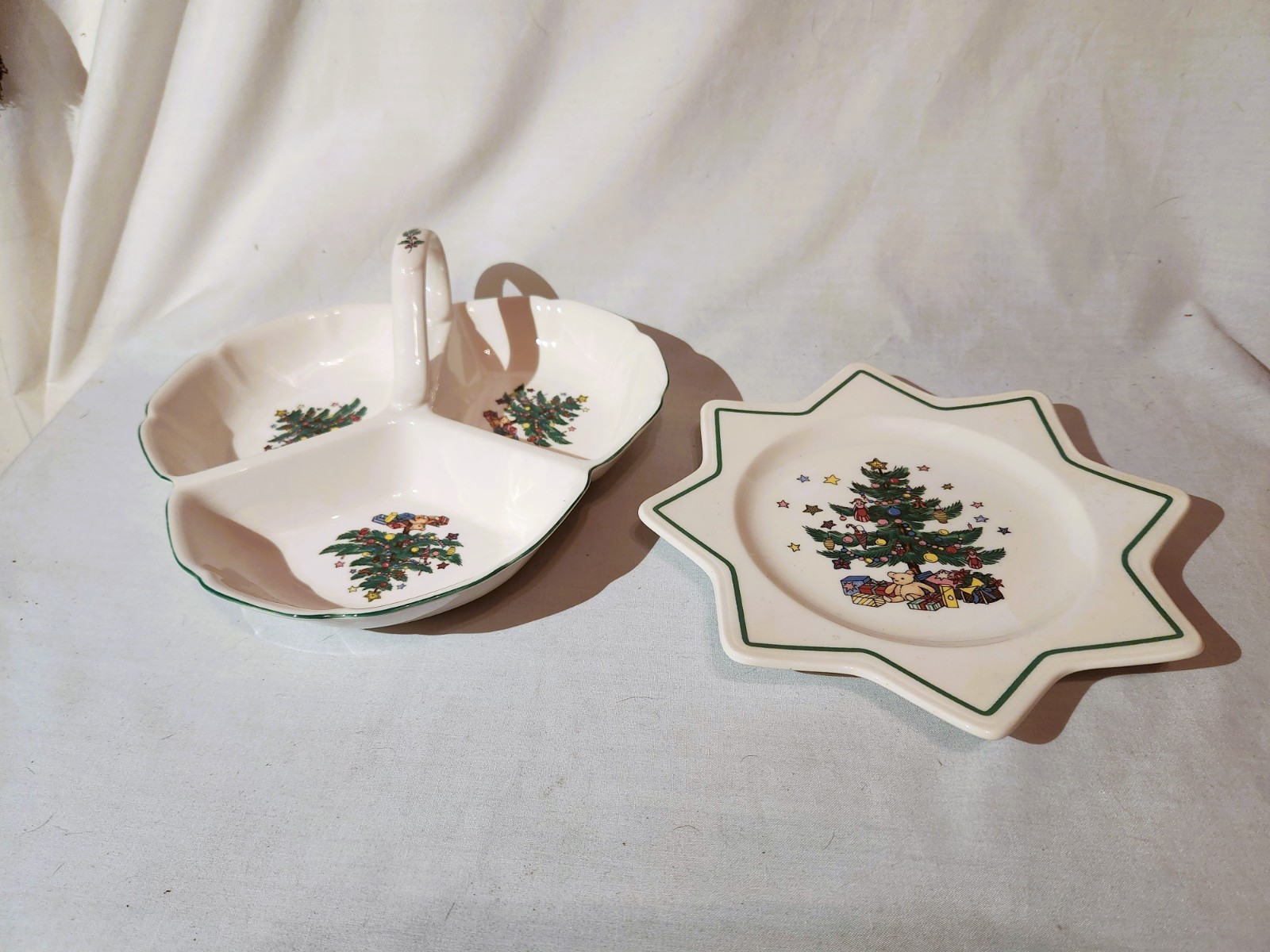2 Pieces Nikko CHRISTMASTIME Handled Divided Dish & Candy Dish – Japan – MINT