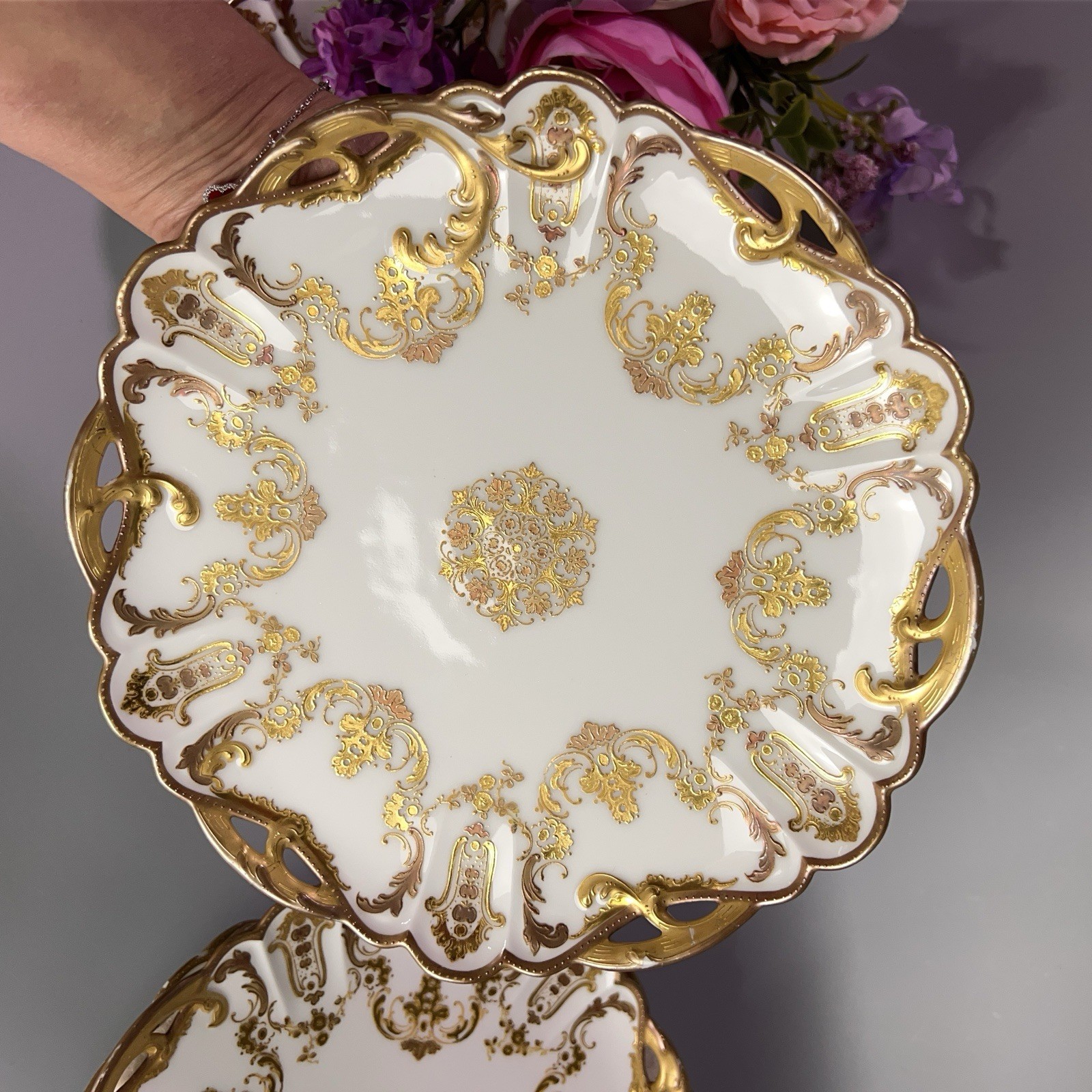 Antique Haviland Co Limoges luncheon plates Rinceaux Blank Raised Gilt 9” France