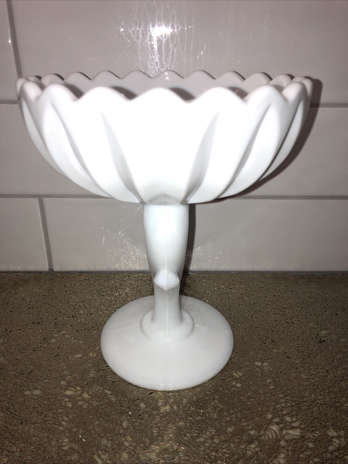 Vintage Indiana Milk Glass Large Tulip Pedestal Bowl 6” round 7” Tall Candy Dish