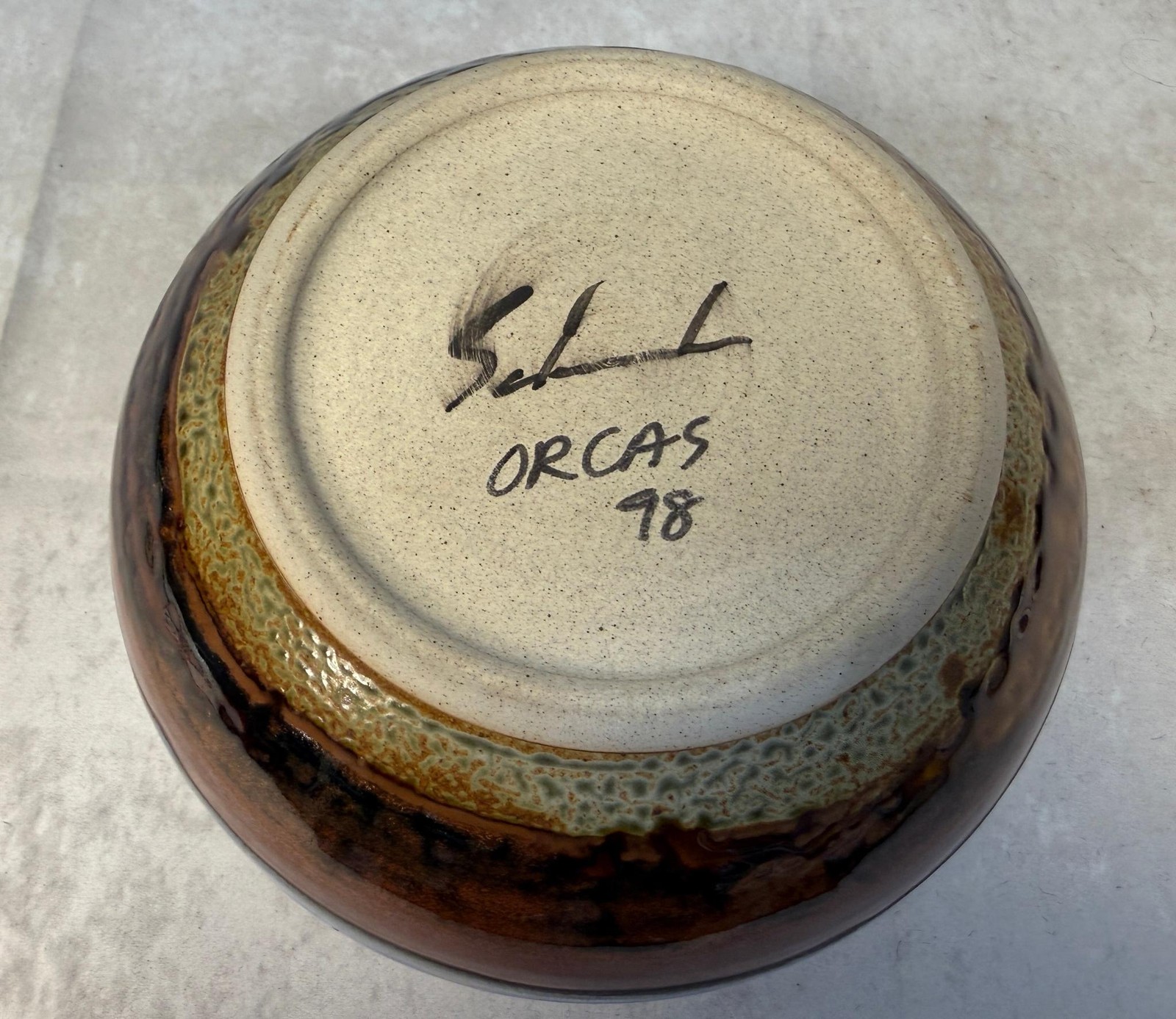 Studio Art Handmade Drip Glaze 8″ Pottery Bowl, Signed & Dated by Artist USA