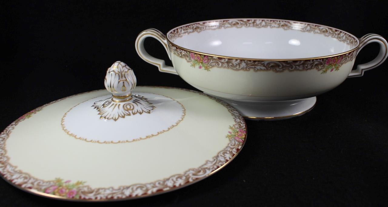 Noritake HARMONY GOLD TRIM Round Covered Vegetable Bowl 3906 GREAT CONDITION