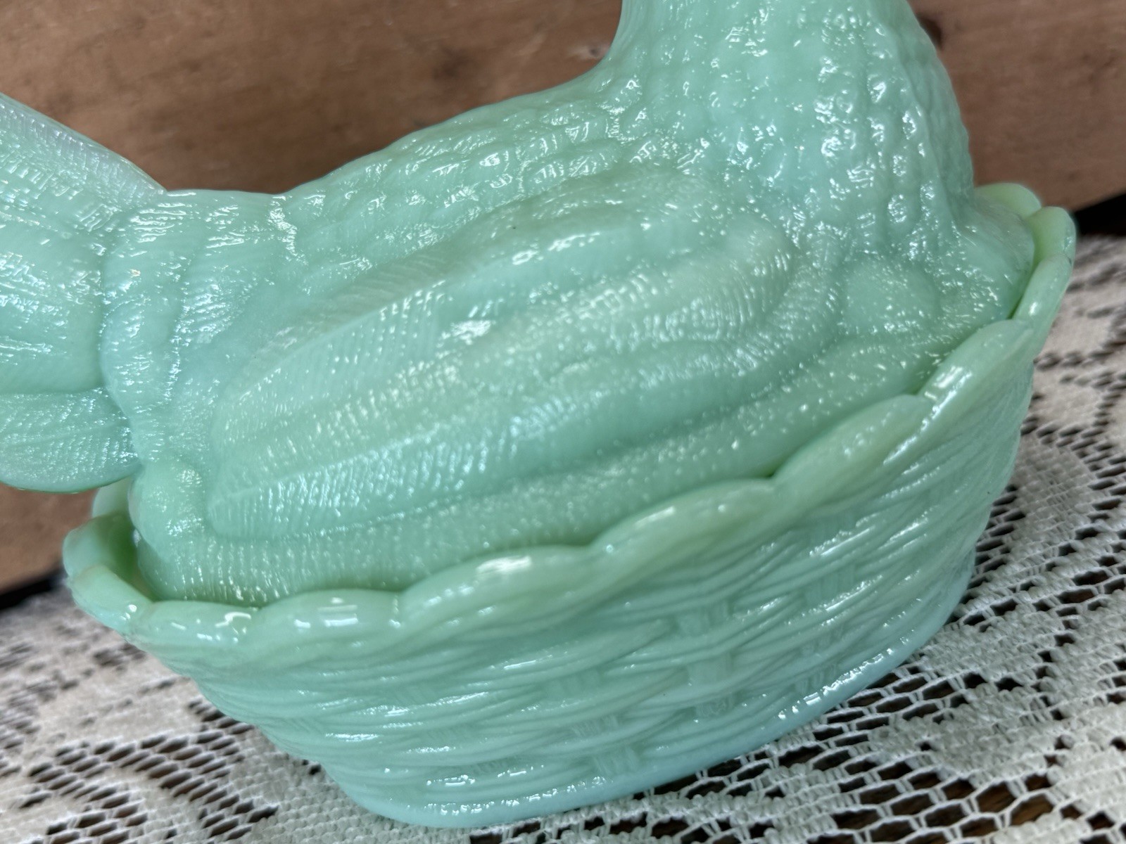 Hen on Nest, 6″ Jadeite Glass Covered Dish – Vintage style, New