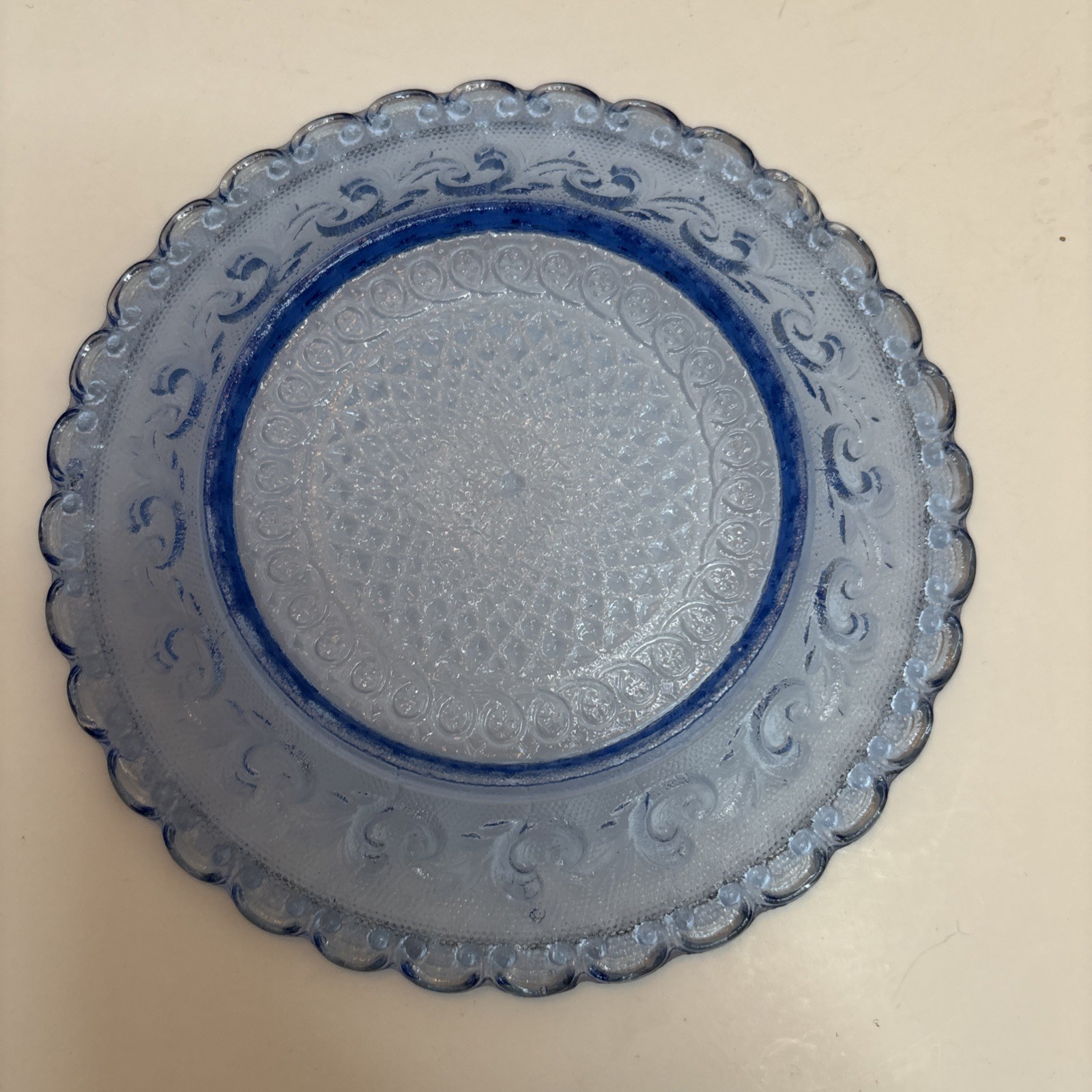 1 Ivima Portugal Scroll Pattern Blue Glass 6.25 in Plate EUC