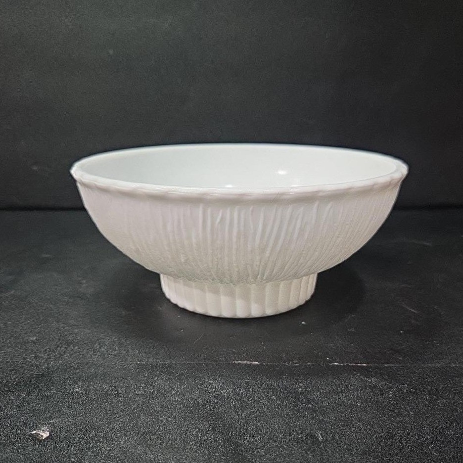 FTD Milk Glass Footed Serving Bowl, Tree Bark Design, Vintage Flower Planter