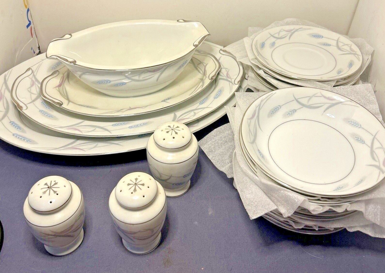 Vintage Valmont China “Royal Wheat” Saucer Bowl Salt Pepper Gravy Trays Japan