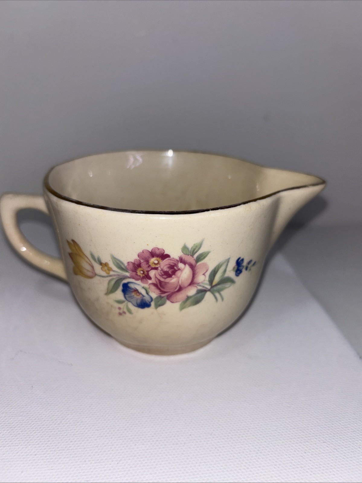 Scio Pottery “Hazel” Floral Pattern Sugar Bowl And Creamer Well Loved Condition
