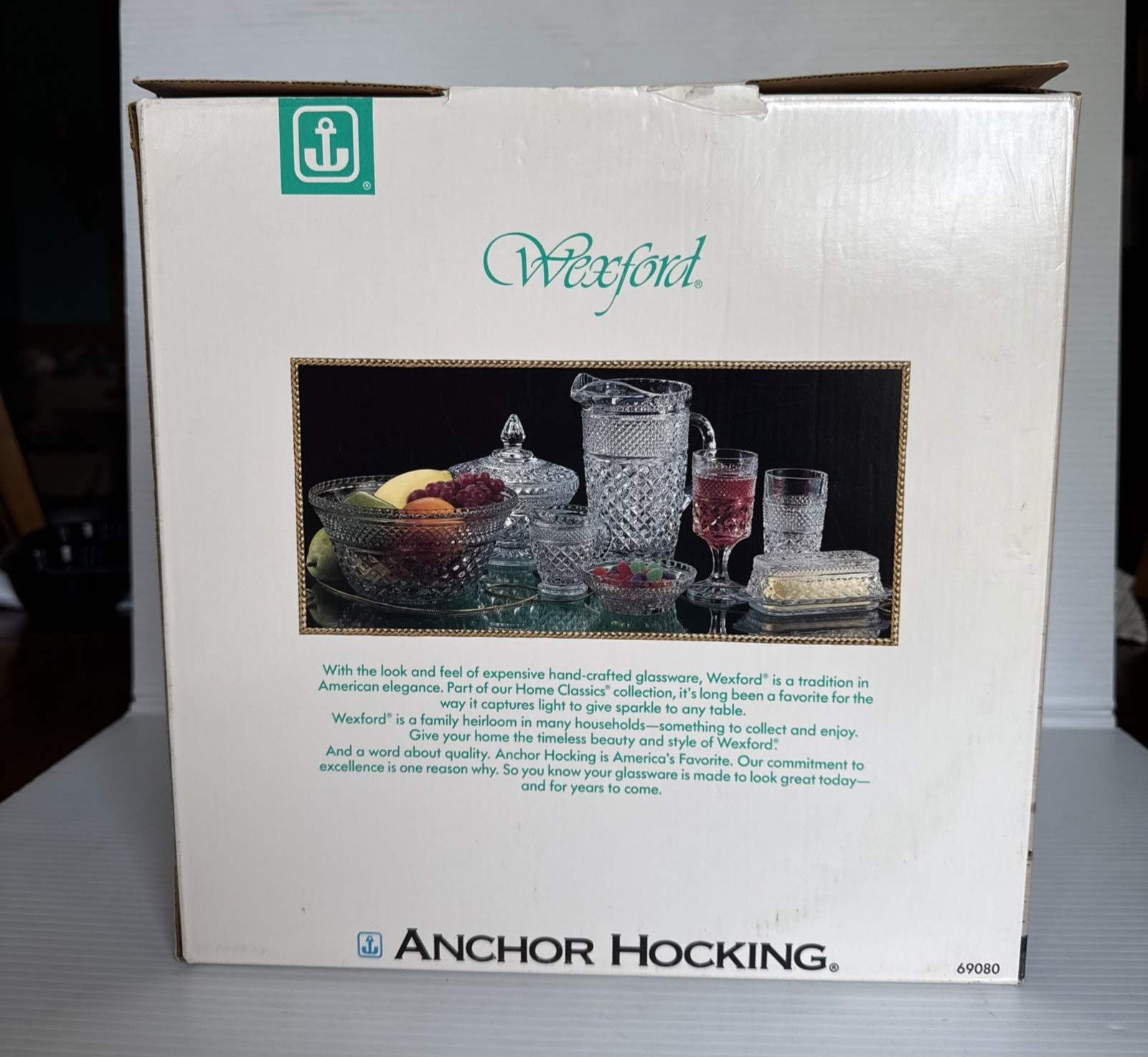 Anchor Hocking Vintage Wexford Glass Emerald Green Footed Cake Set w/Box EUC