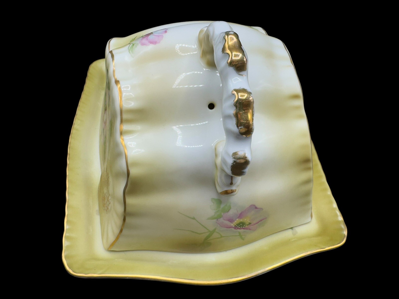 Exquisite Nippon Large Covered Cheese Butter Dish 7.5″ x 6″ Floral Rose