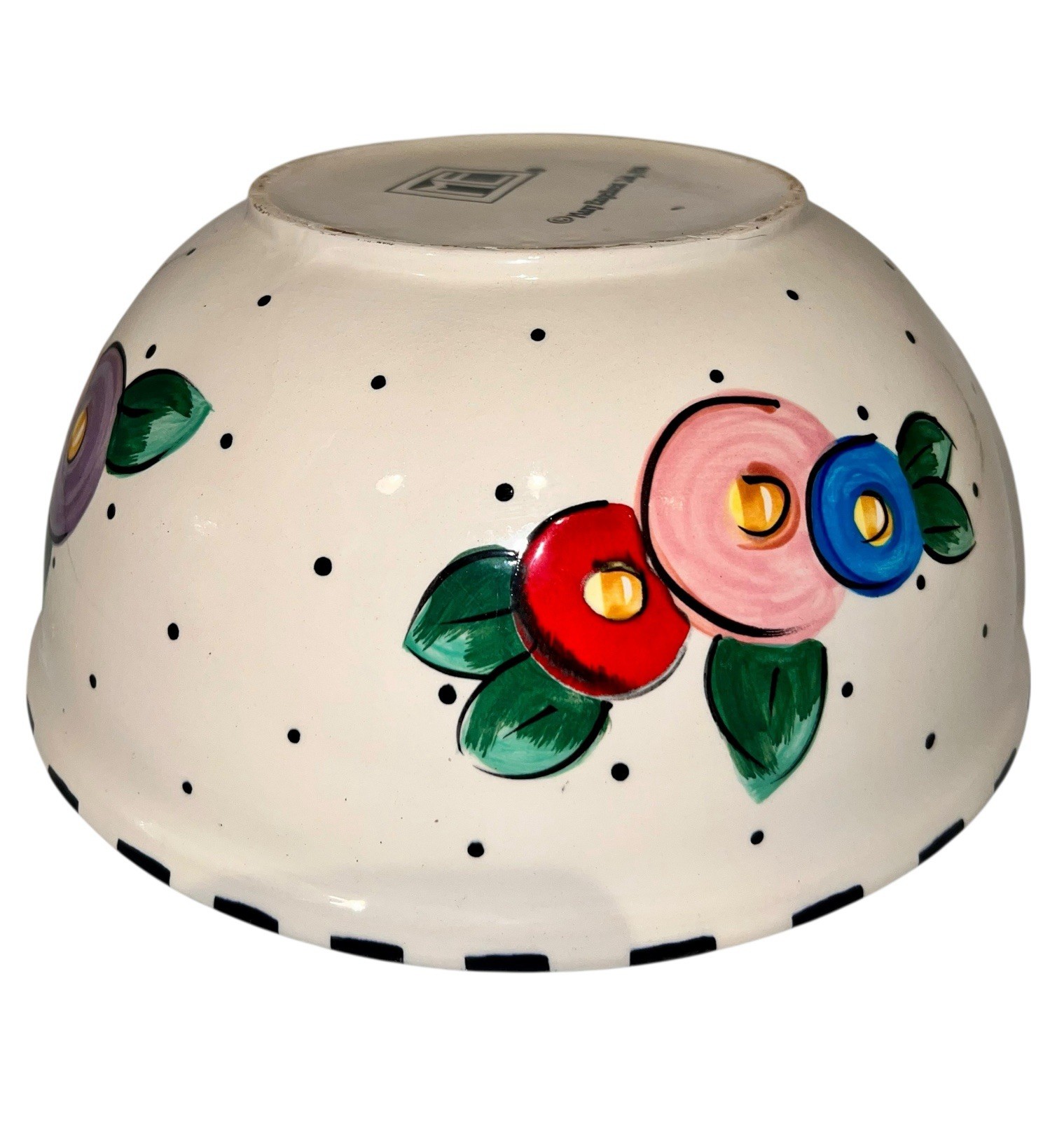 VTG GAETANO Pottery Mary Engelbreit Serving Mixing Bowl Rose Flower Design 1994