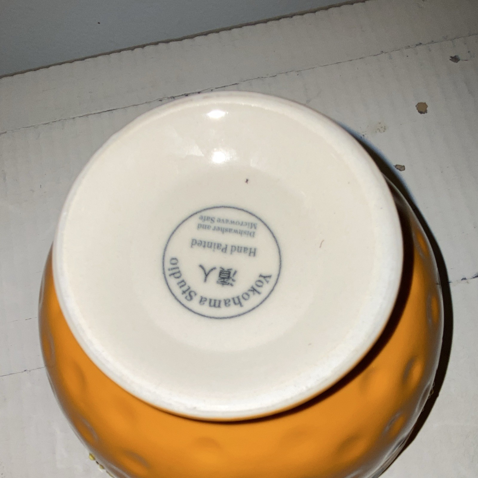 Yokohama Studio Hand Painted Orange/White Floral Ceramic Round Bowl, Glossy
