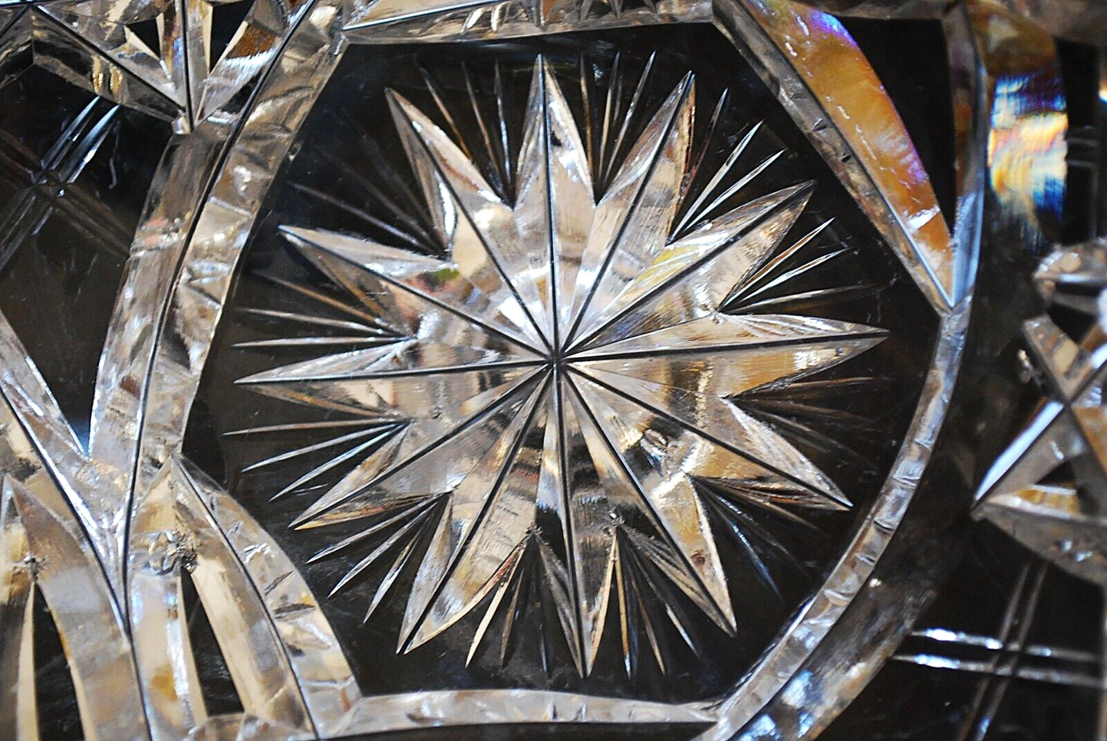 EARLY Antique ABP American Brilliant Period STAR/Xs Hand Cut CRYSTAL BOWL Heavy