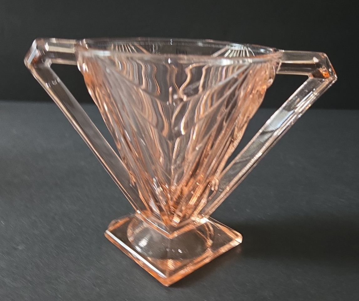 Vtg Indiana Glass Pink Pyramid Creamer and Sugar Bowl Set Art Deco Depression