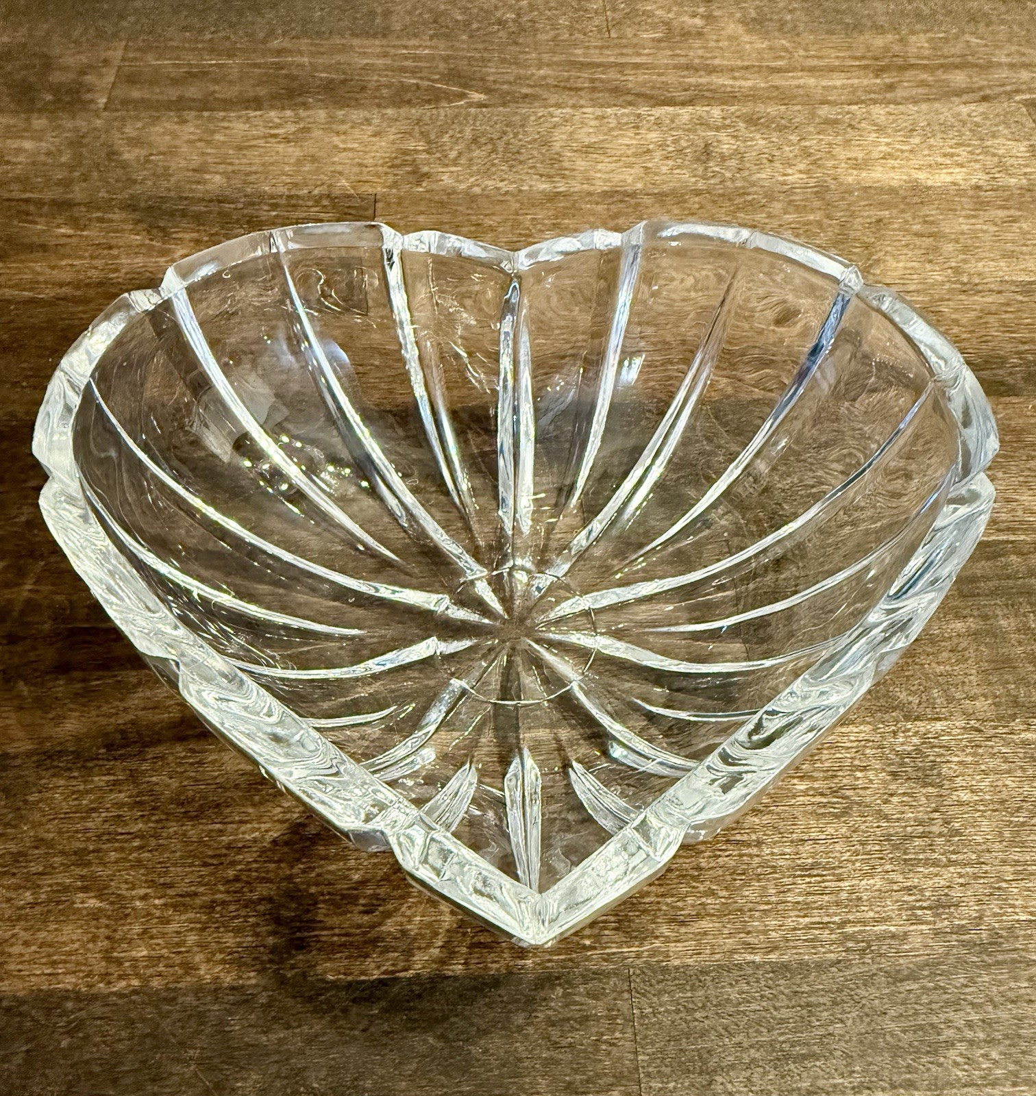 Vintage Heart Shaped Crystal Bowl Heavy Clear Cut Crystal Candy Trinket Dish 6.5
